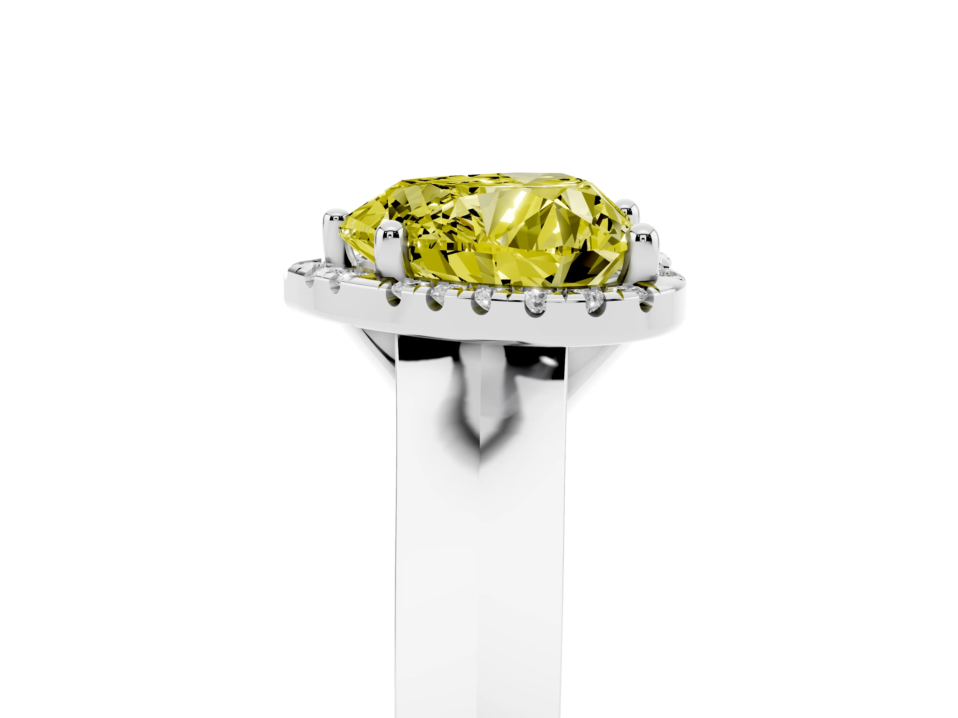 Fancy Yellow Heart Cut Diamond Halo Ring Set in Silver with Cathedral Band and Prong Setting