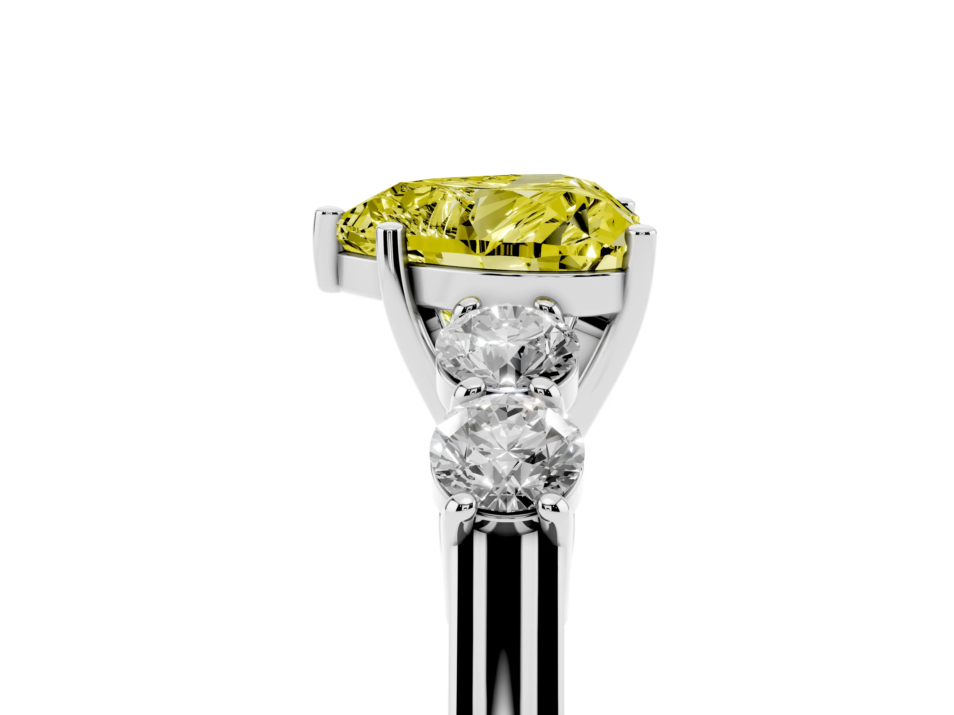 Fancy Yellow Heart Cut Diamond Five-Stone Prong Set Band Ring Set in Platinum with Polished Band