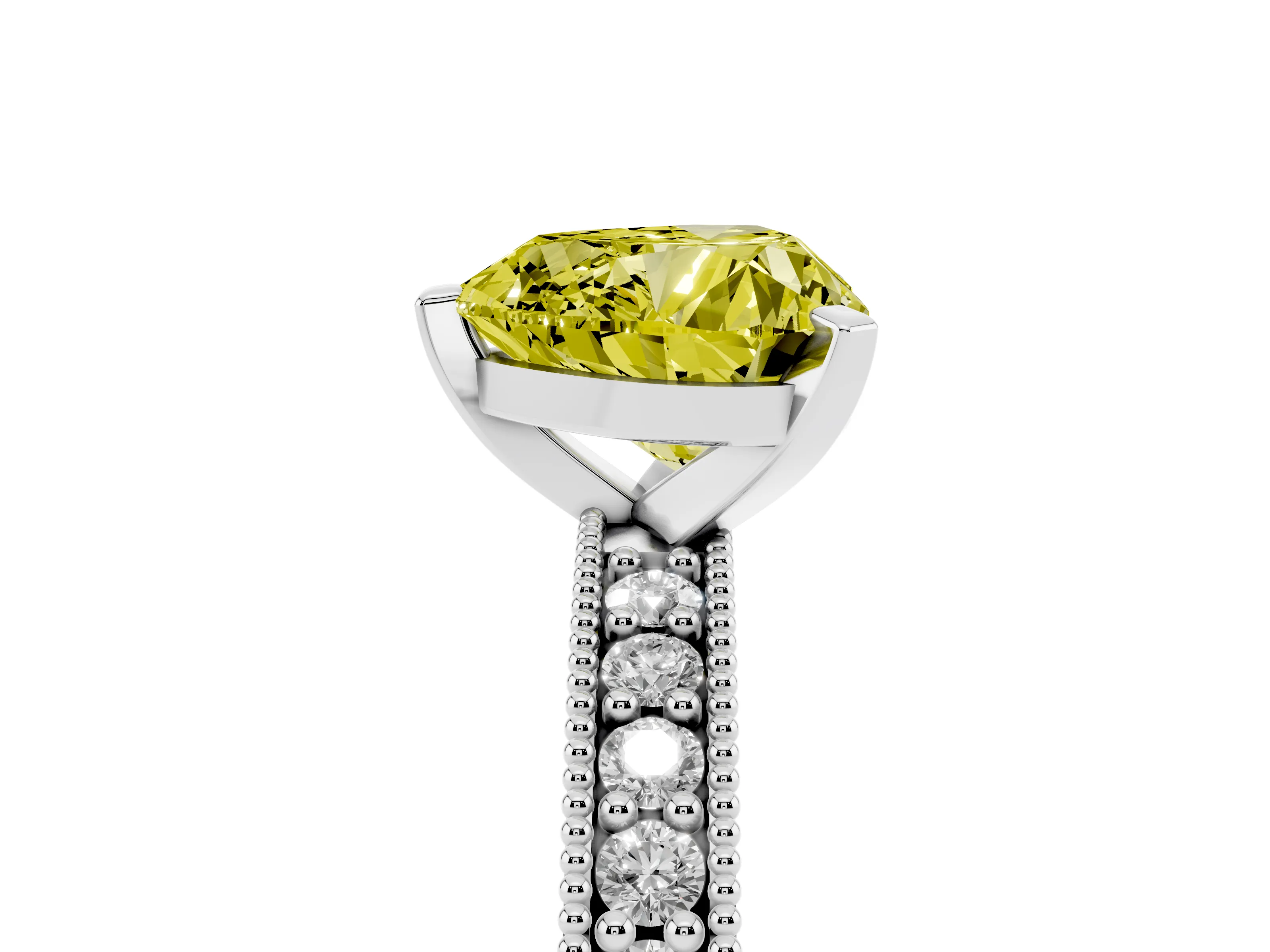 Fancy Yellow Heart Cut Diamond Milgrain Pavé Engagement Ring Set in Silver with Prong Setting