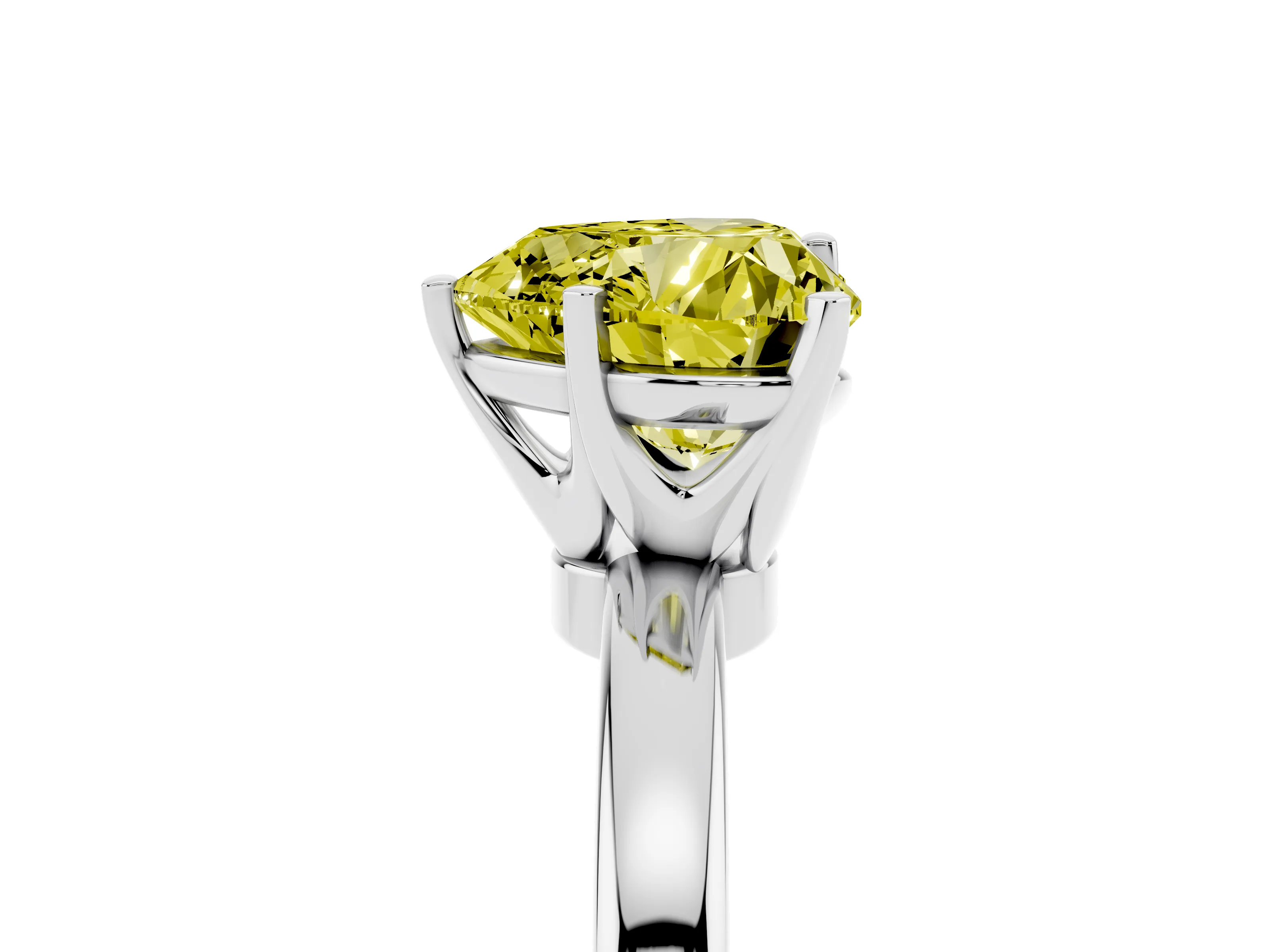 Fancy Yellow Heart Cut Diamond Solitaire Ring Set in White gold with Raised Prong Setting on a Classic Band