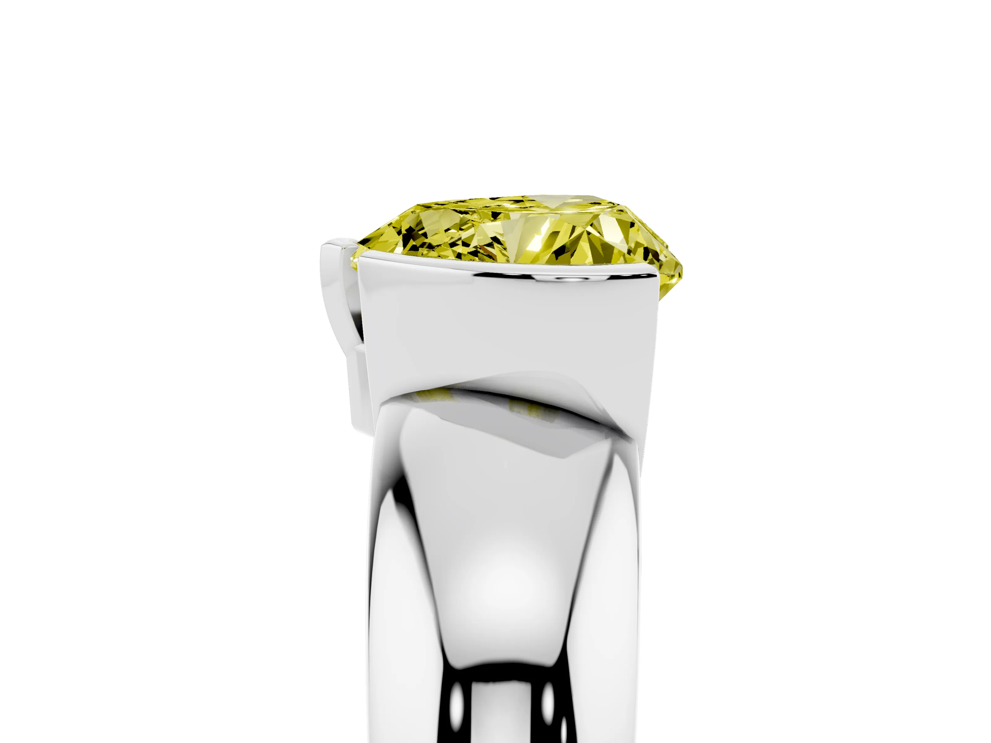 Fancy Yellow Heart Cut Diamond Solitaire Tension Set Ring Set in White gold with Wide Band