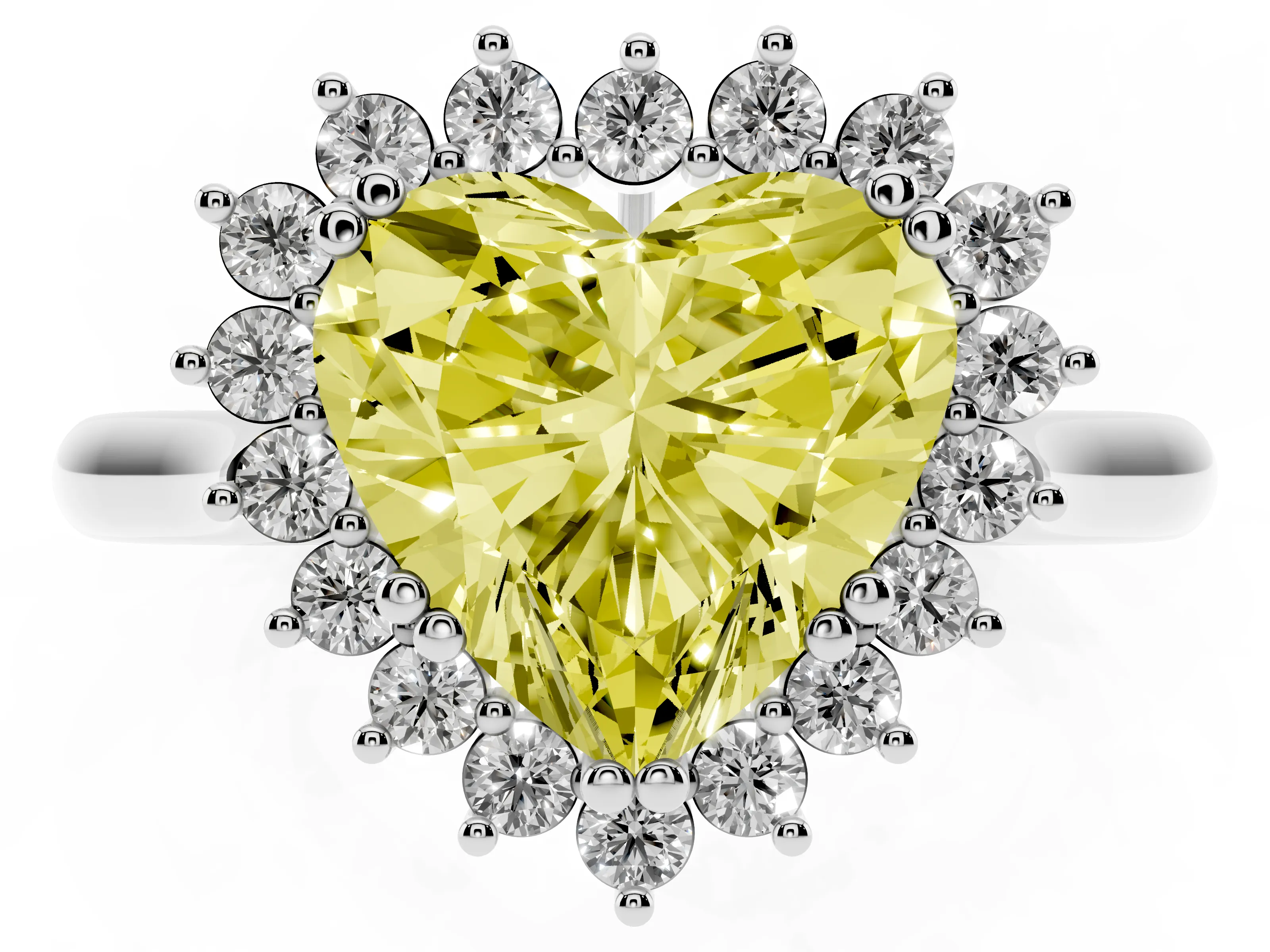 Fancy Yellow Heart Cut Diamond Halo Ring Set in Silver with Plain Solitaire Band and Prong Setting