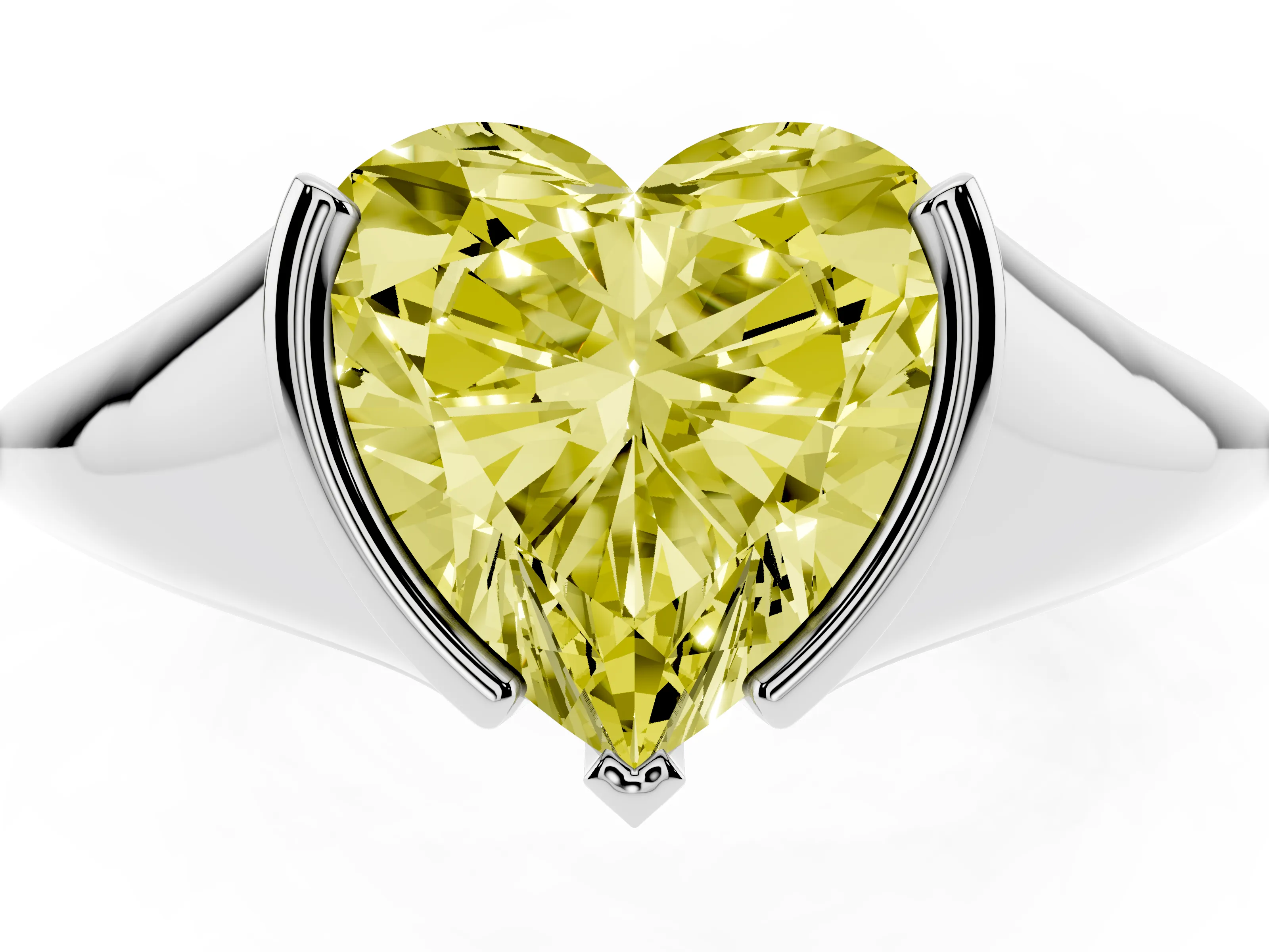Fancy Yellow Heart Cut Diamond Solitaire Tension Set Ring Set in Silver