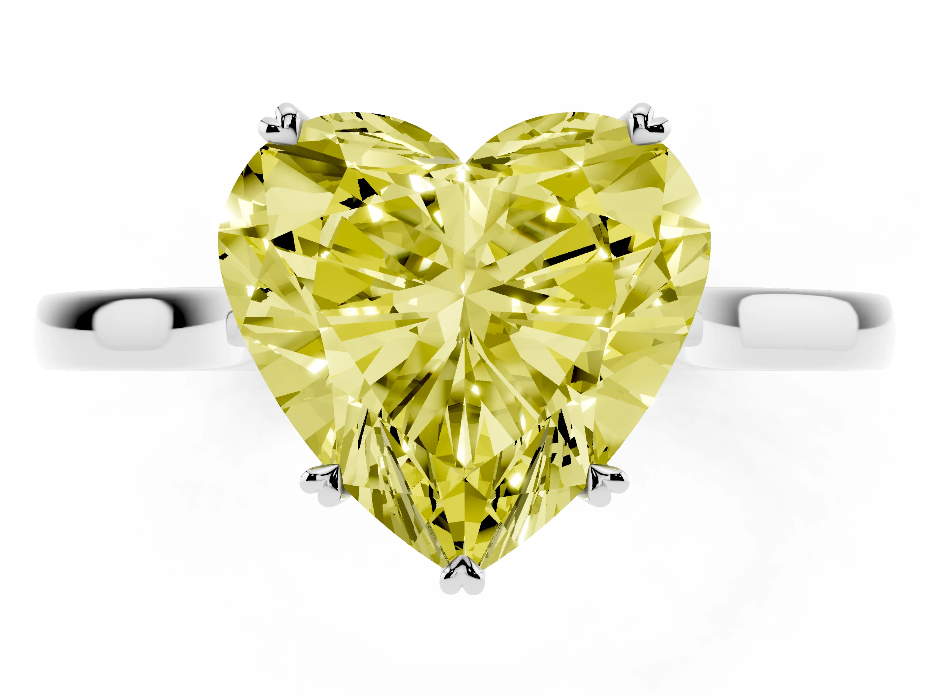 Fancy Yellow Heart Cut Diamond Solitaire Heart Prong Engagement Ring Set in Silver with Tapered Band