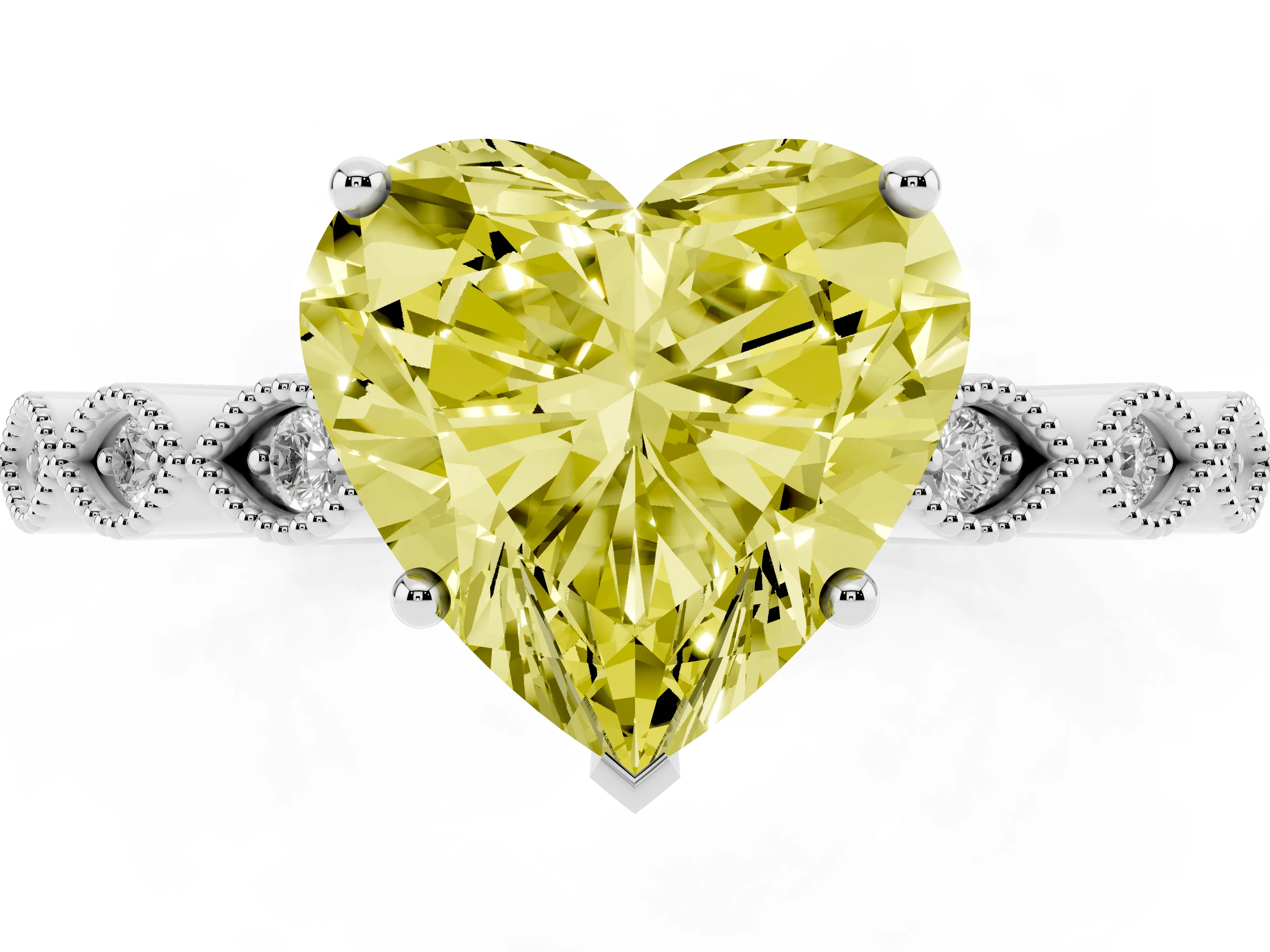 Fancy Yellow Heart Cut Diamond Solitaire Ring Set in Platinum with Infinity Twist Pavé Band