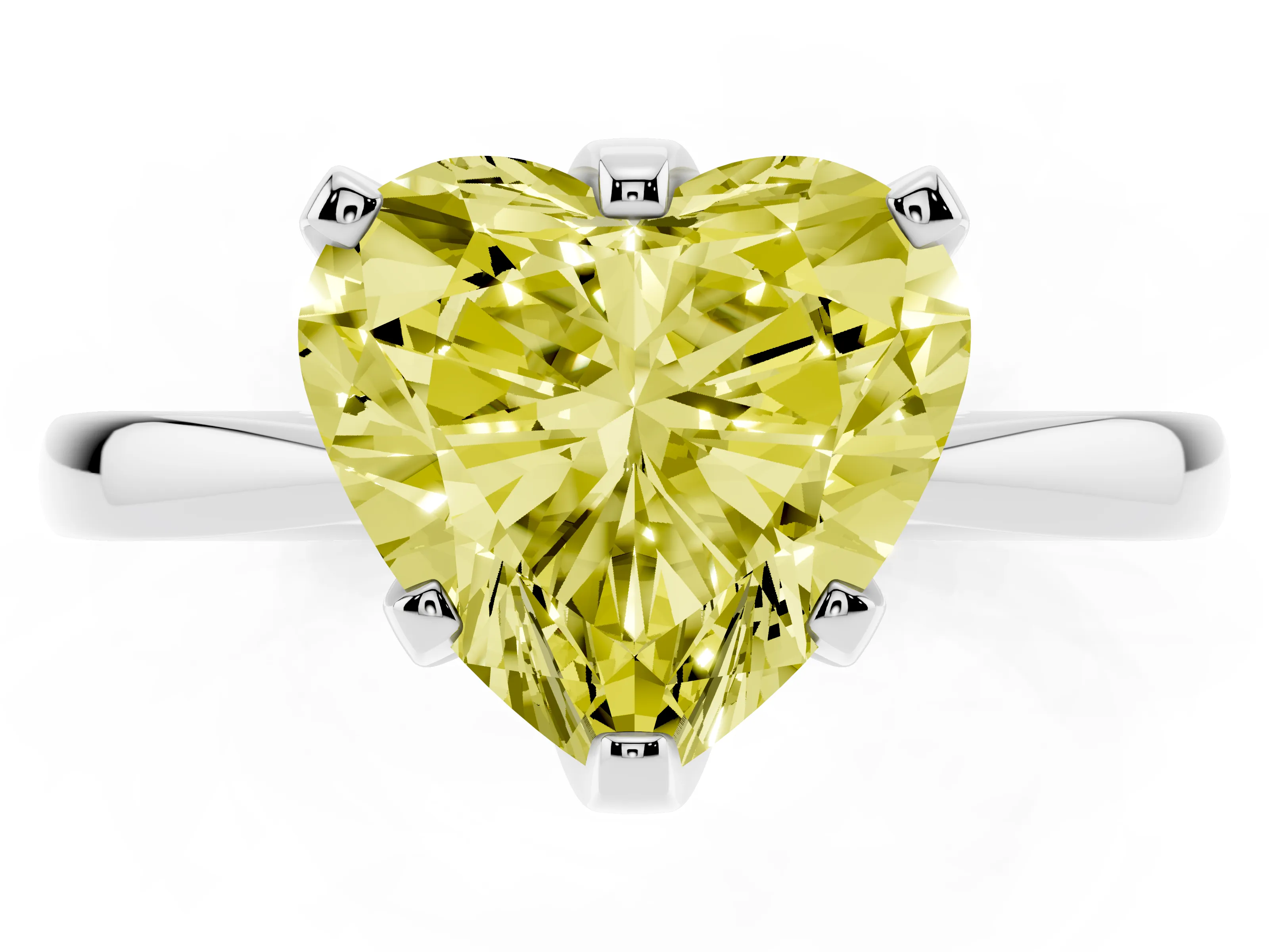 Fancy Yellow Heart Cut Diamond Solitaire Engagement Ring Set in White gold with Slim Tapered Solitaire Band