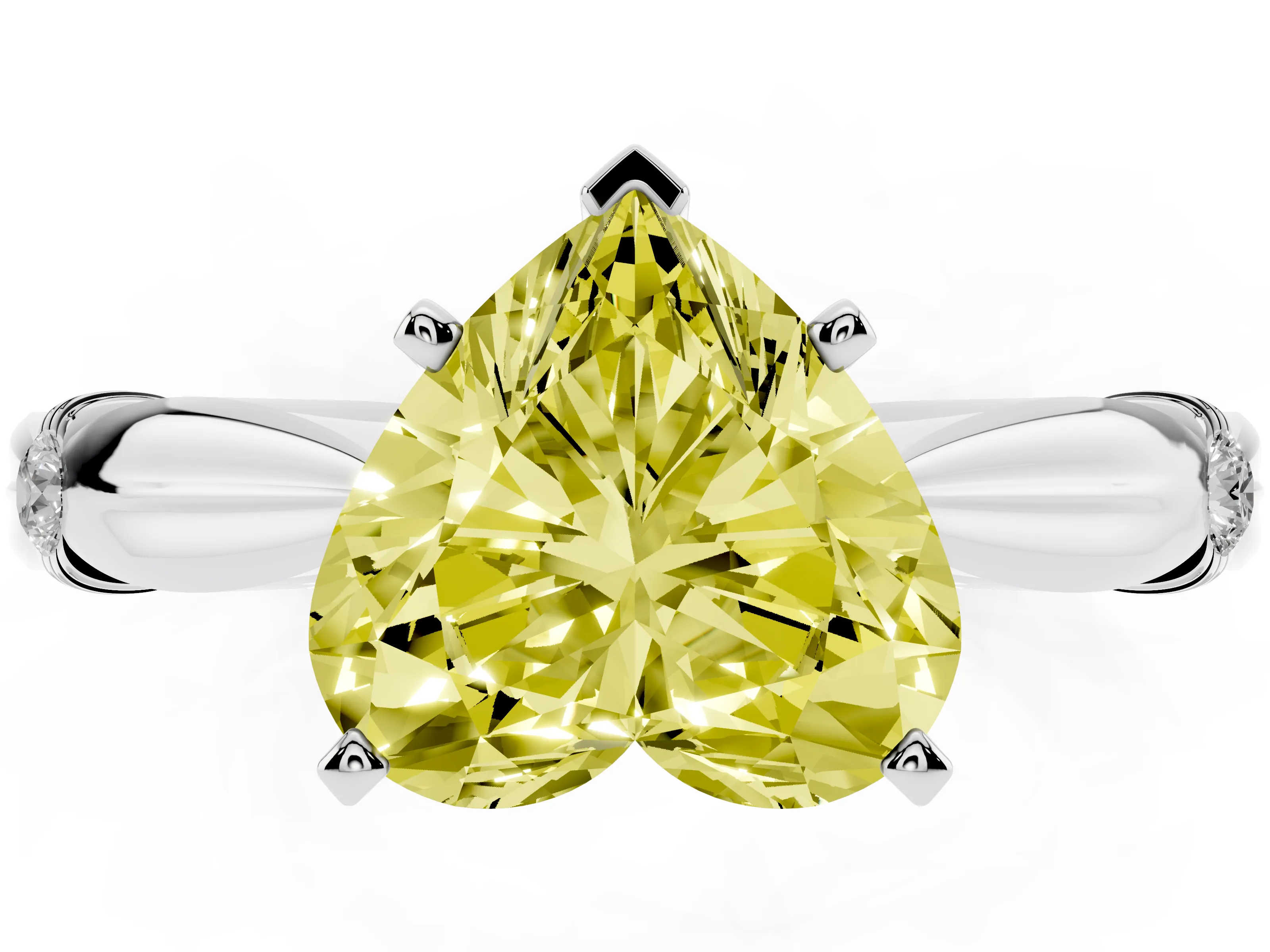 Fancy Yellow Heart Cut Diamond Solitaire Twisted Band Ring Set in Silver with Accent Stones and Prong Setting