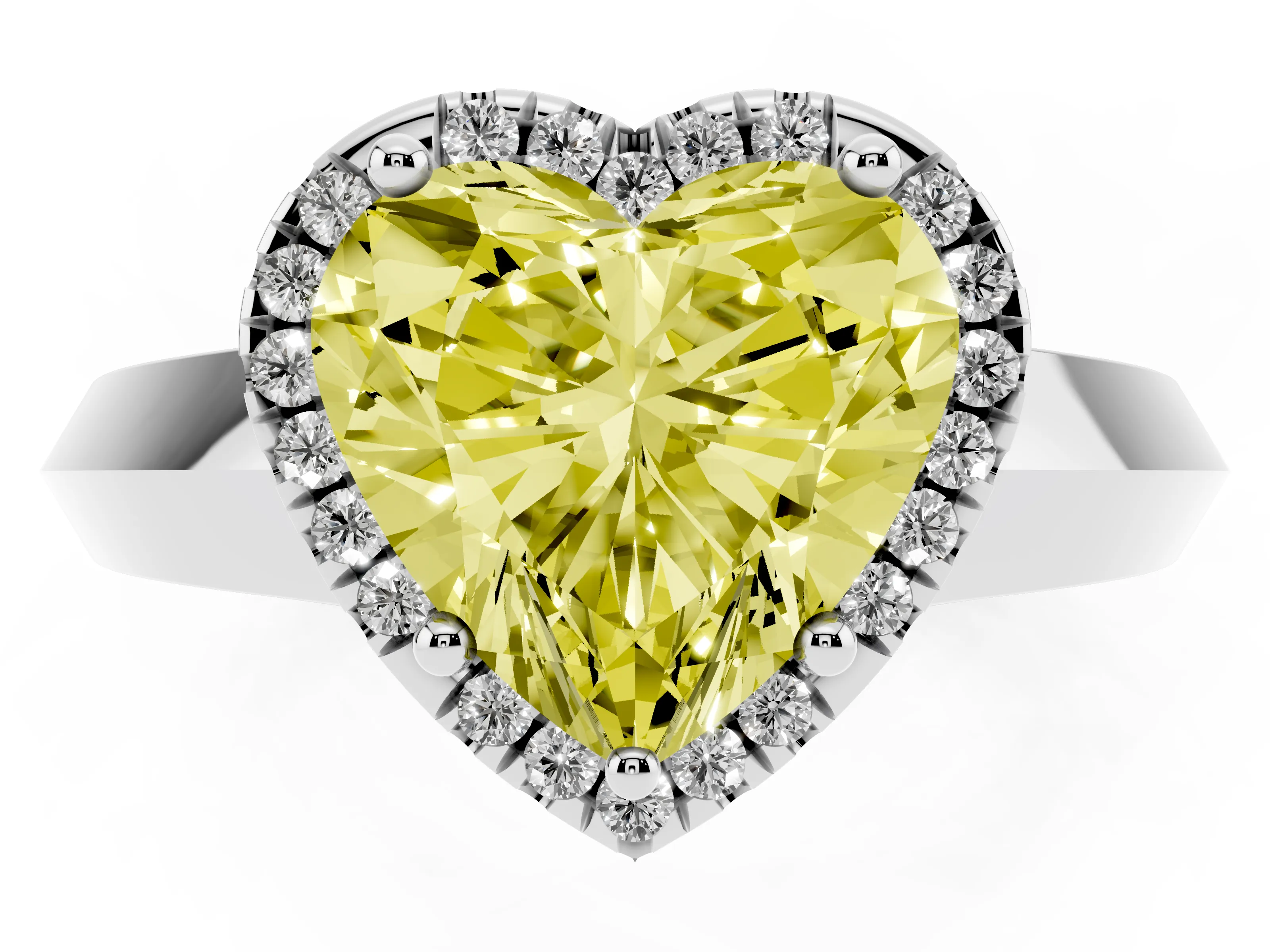 Fancy Yellow Heart Cut Diamond Halo Ring Set in Silver with Cathedral Band and Prong Setting