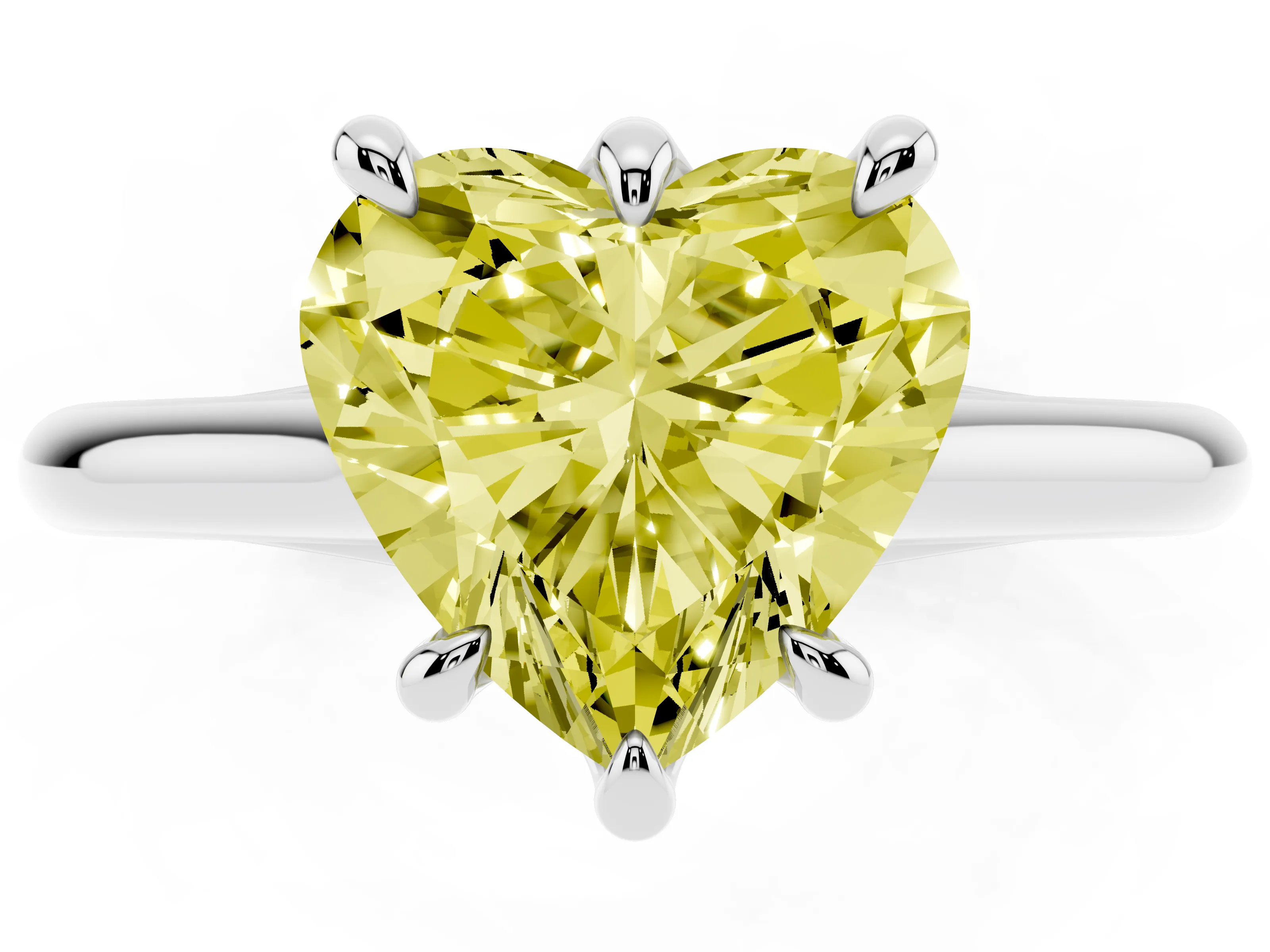 Fancy Yellow Heart Cut Diamond Solitaire Engagement Ring Set in Platinum with Prong Setting and Plain Classic Band