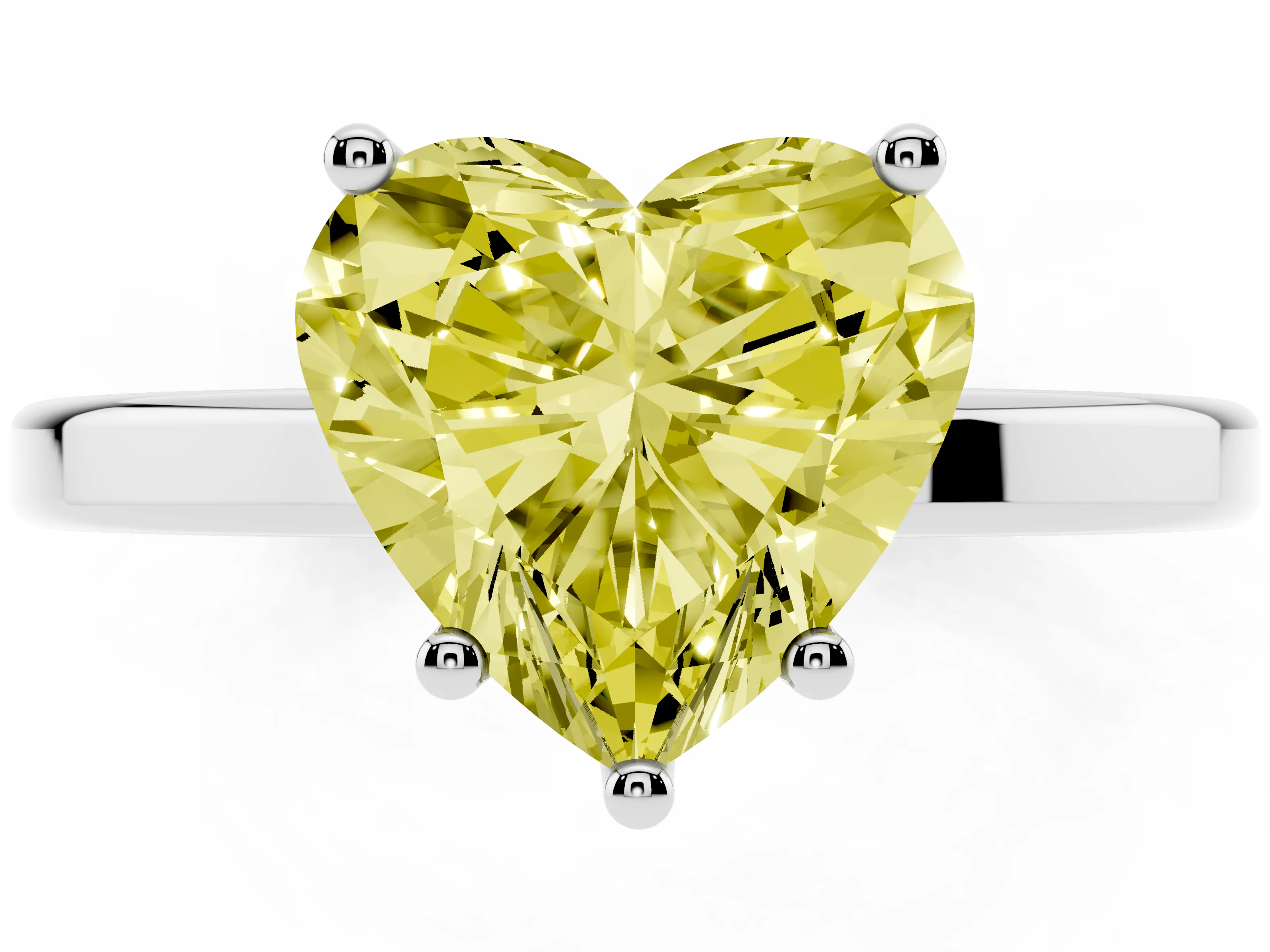 Fancy Yellow Heart Cut Diamond Solitaire Engagement Ring Set in White gold with Prong Setting on a Plain Band