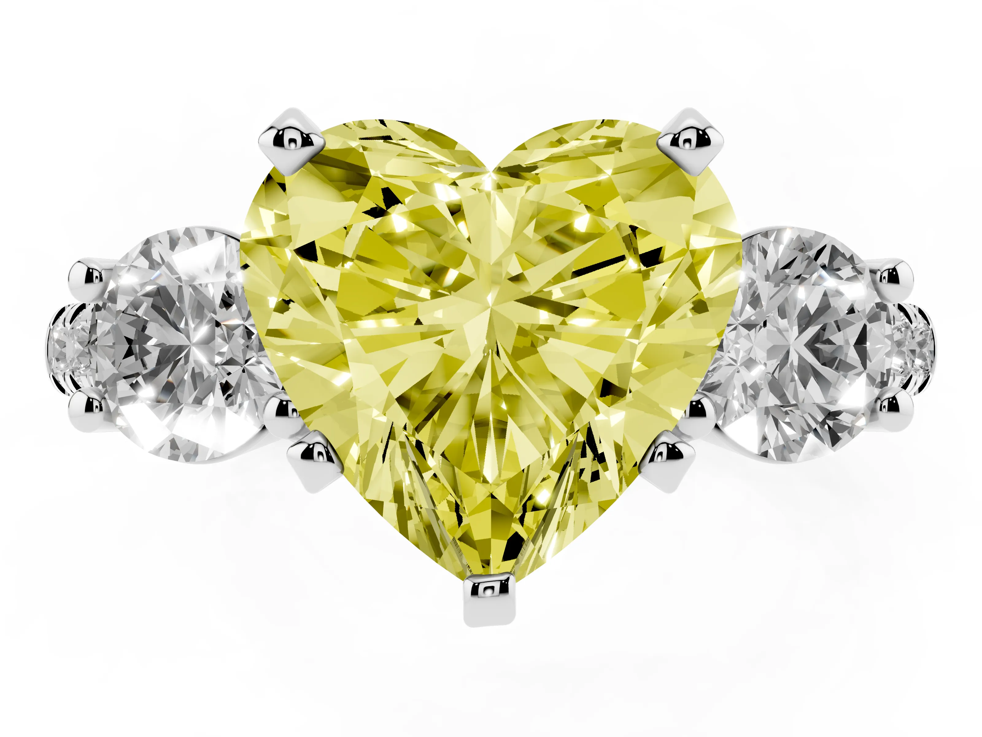 Fancy Yellow Three-Stone Heart Cut Diamond Pavé Band Ring Set in Silver with Prong-Set Trio