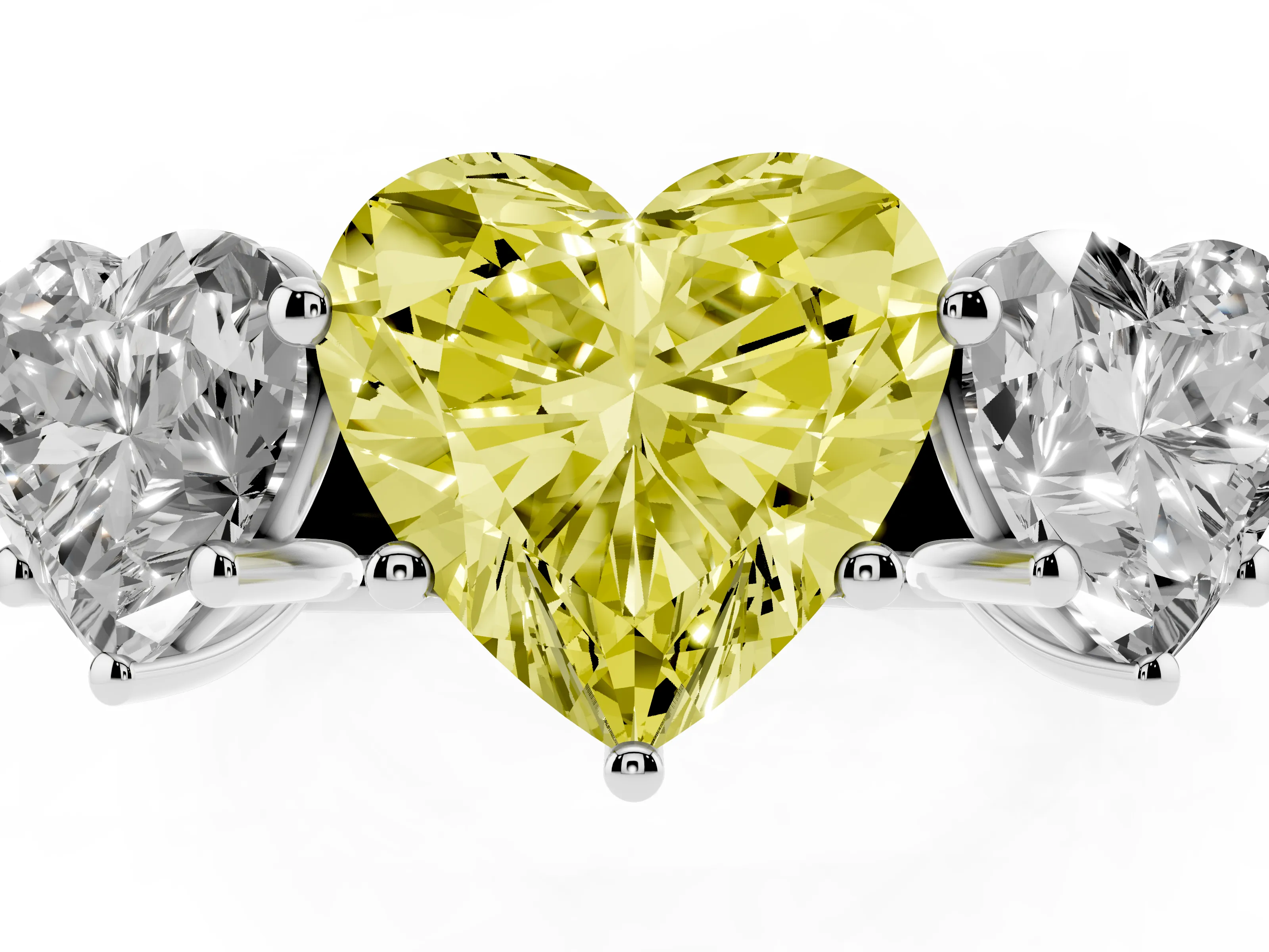 Fancy Yellow Heart Cut Diamond Three-Stone Ring Set in Silver with Plain Polished Band