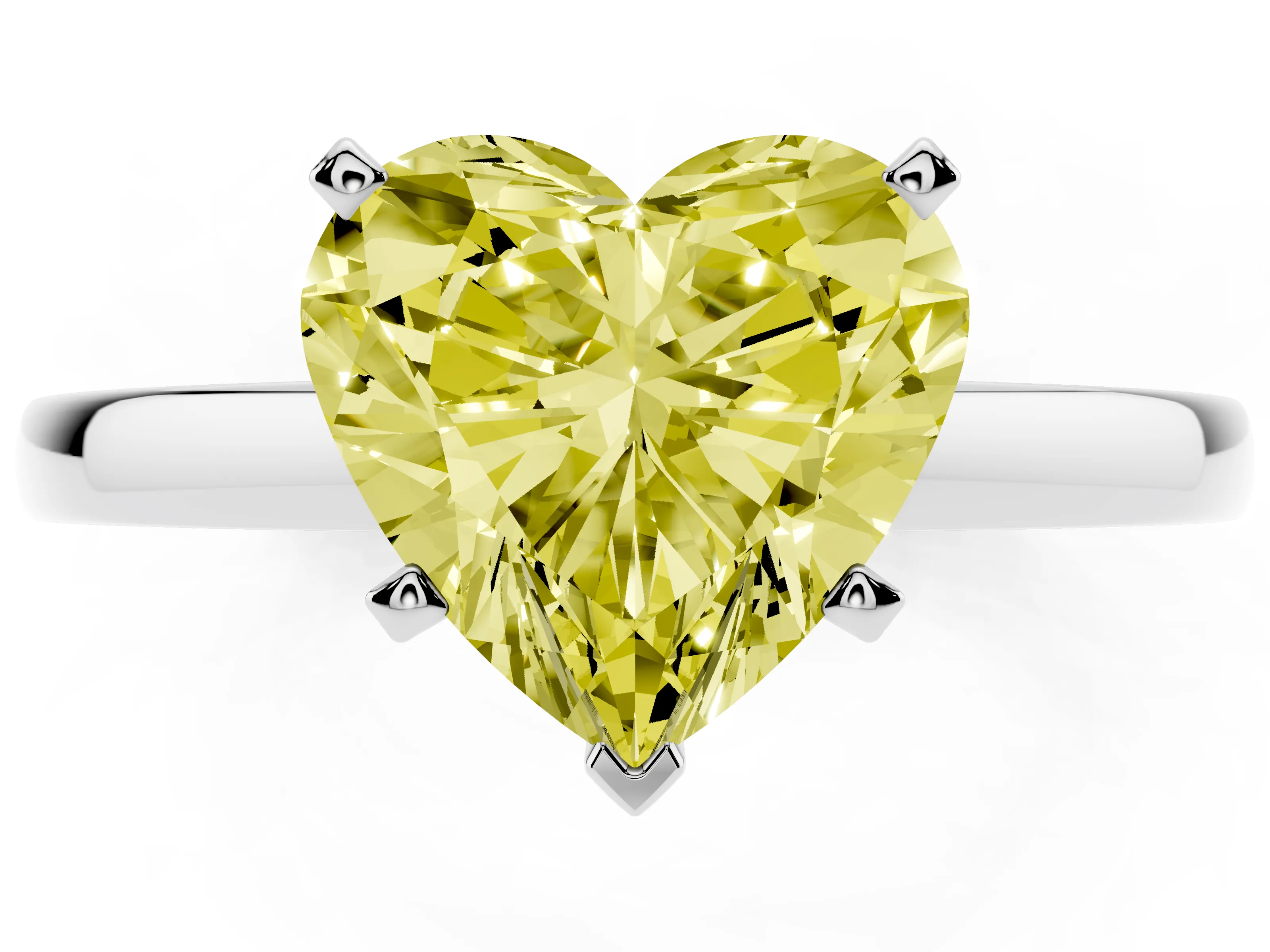 Fancy Yellow Heart Cut Diamond Solitaire Engagement Ring Set in Silver with Prong Setting on a Classic Band