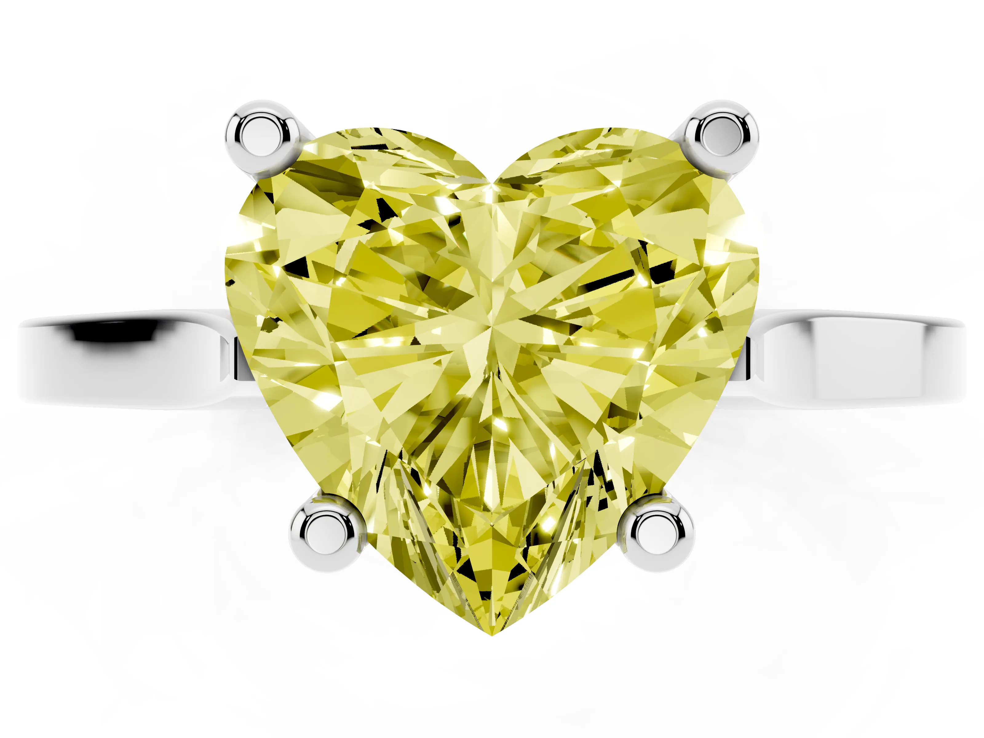 Fancy Yellow Heart Cut Diamond Solitaire Ring Set in Platinum with Prong Setting and Tapered Band