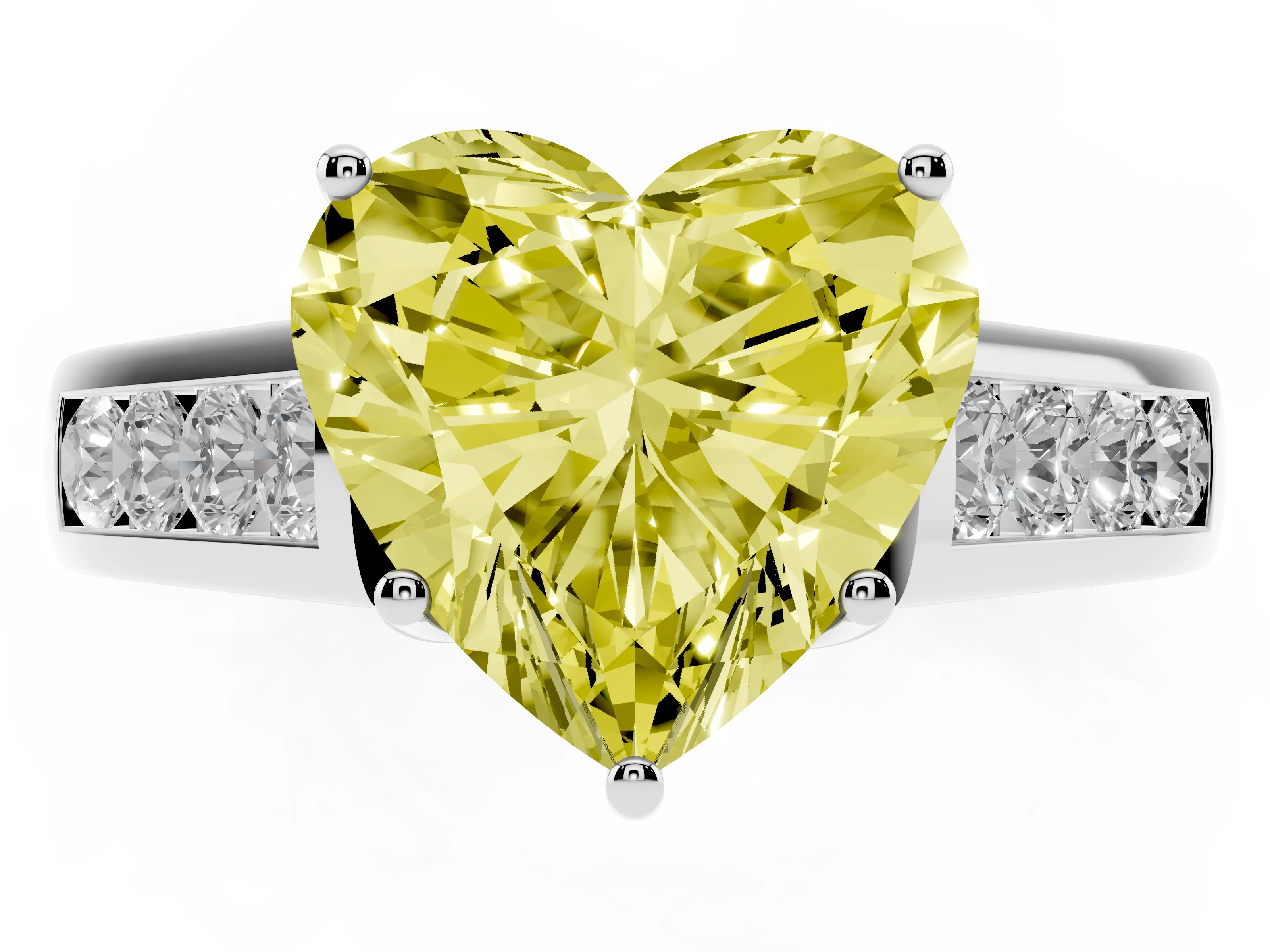 Fancy Yellow Heart Cut Diamond Solitaire Channel-Set Engagement Ring Set in Platinum with Prong Setting