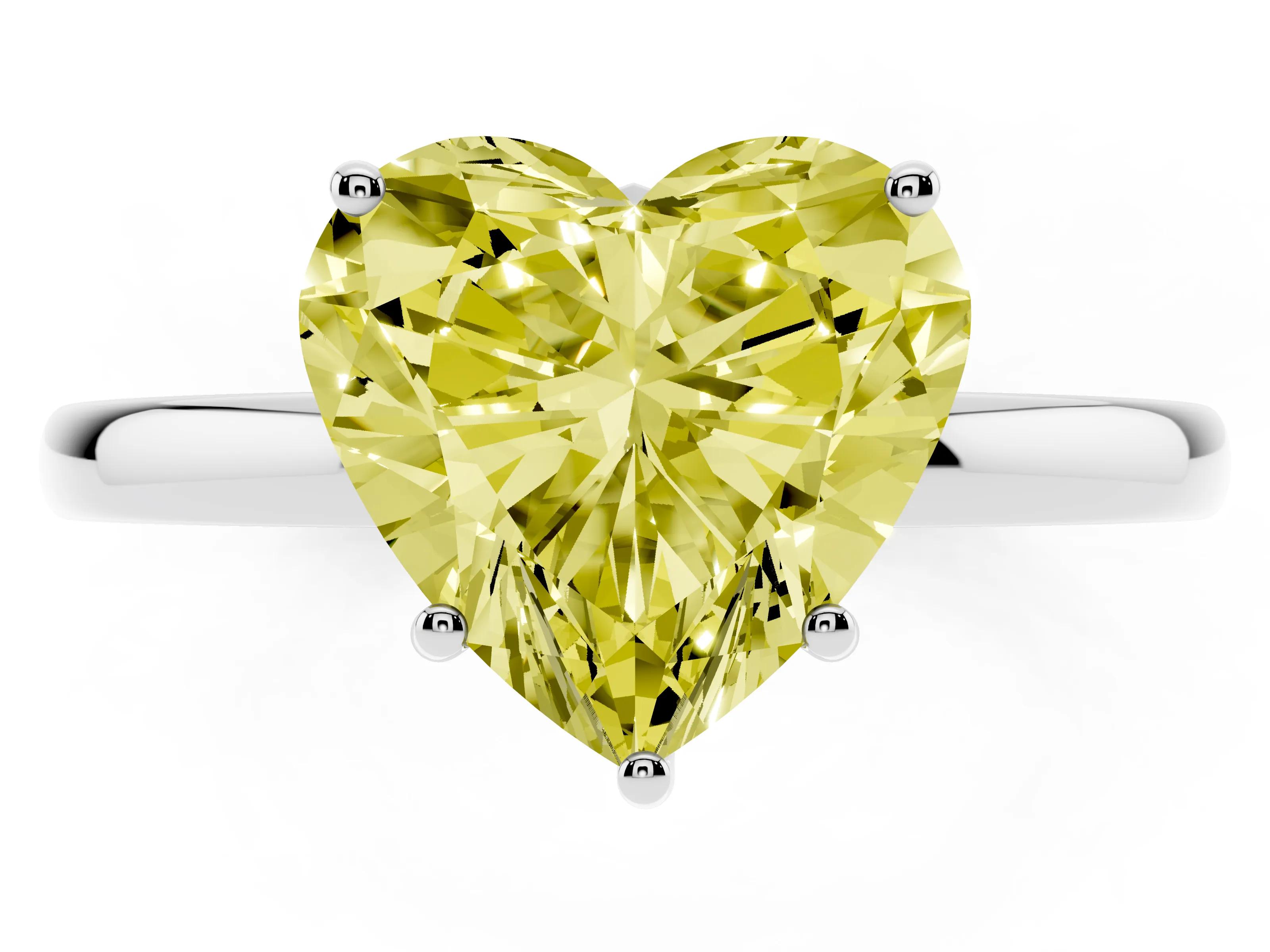 Fancy Yellow Heart Cut Diamond Solitaire Ring Set in White gold with Plain Band and Prong Setting