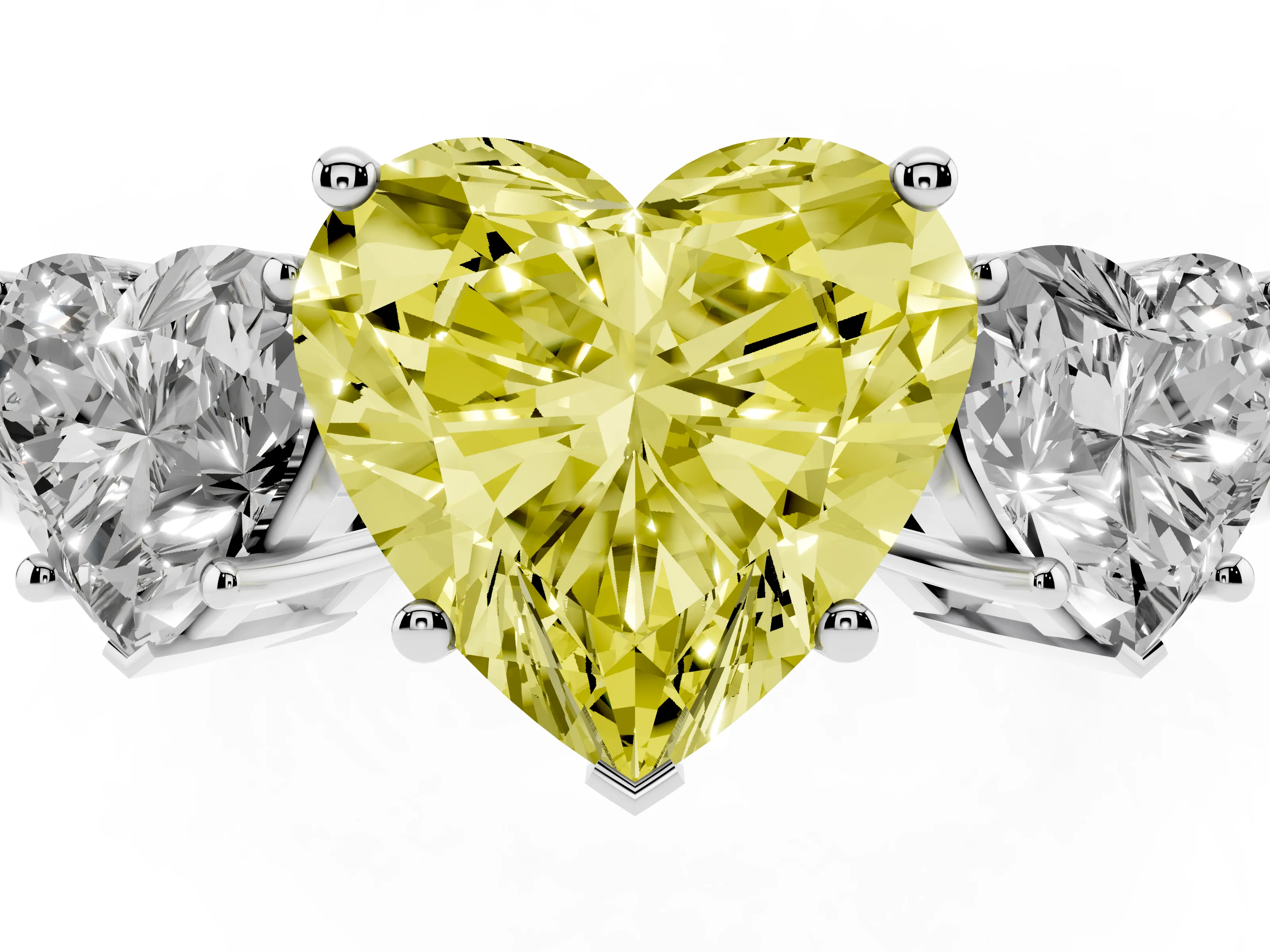 Fancy Yellow Heart Cut Diamond Three-Stone Engagement Ring Set in Silver with Flat Band