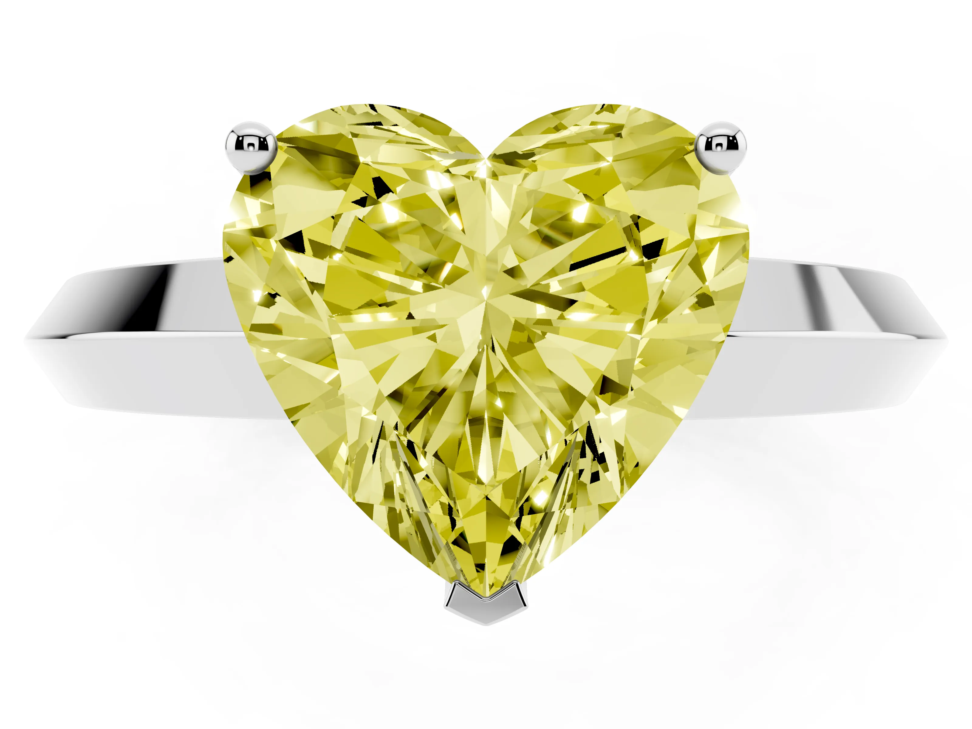 Fancy Yellow Heart Cut Diamond Solitaire Engagement Ring Set in Silver with Flat Band and Prong Setting