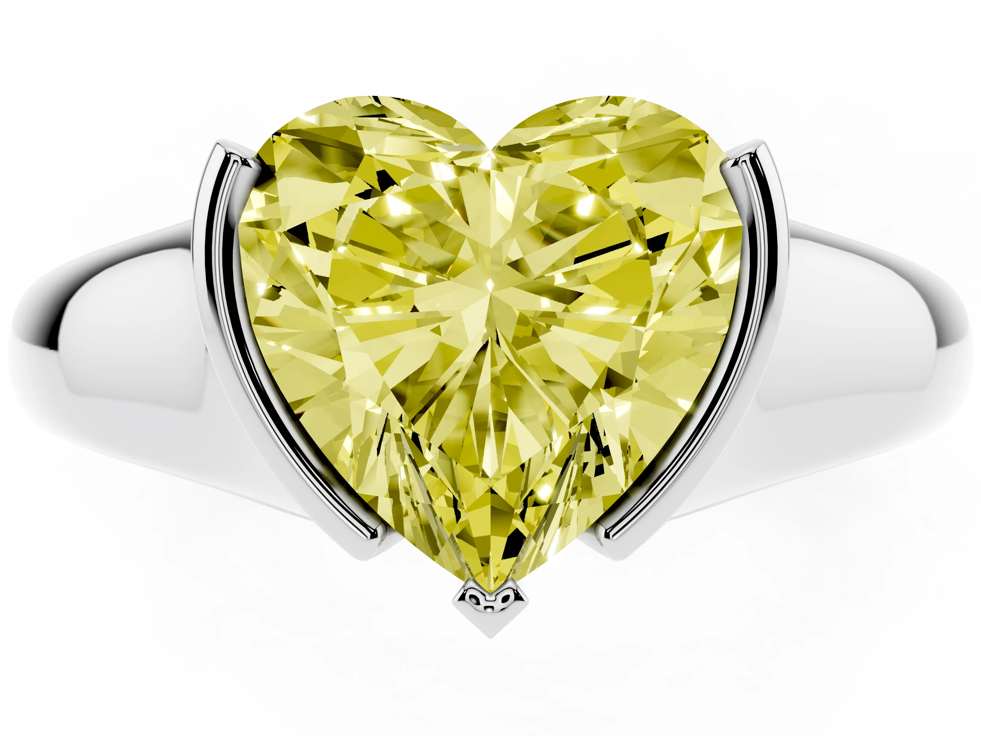 Fancy Yellow Heart Cut Diamond Solitaire Tension Set Ring Set in Silver with Split Shank Band