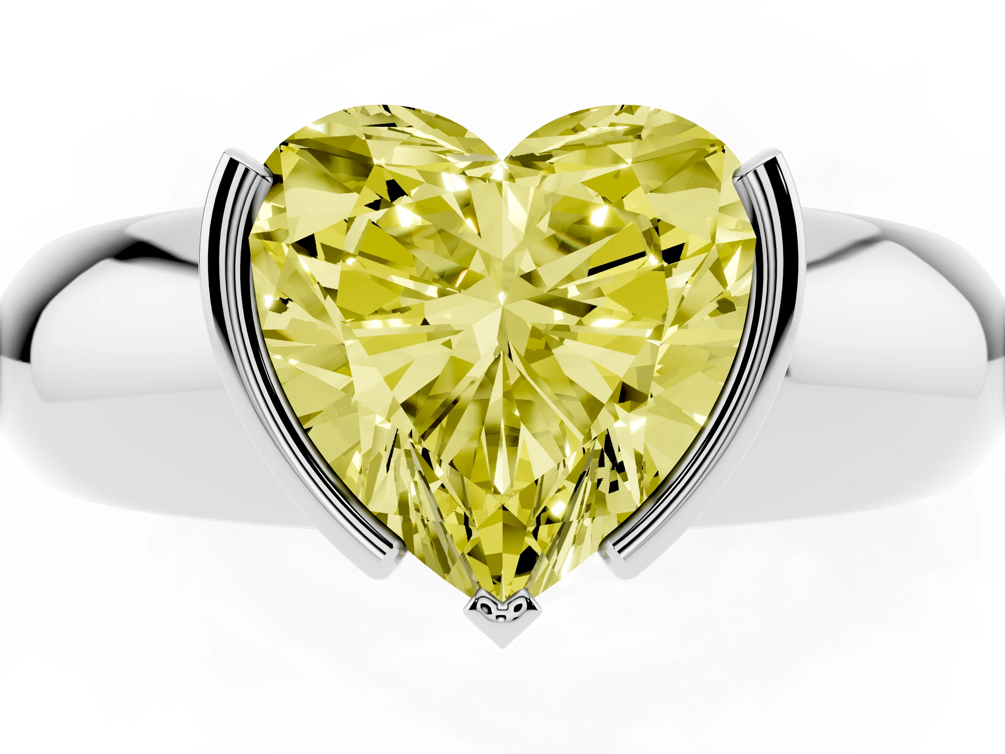 Fancy Yellow Heart Cut Diamond Solitaire Tension Set Ring Set in White gold with Wide Band