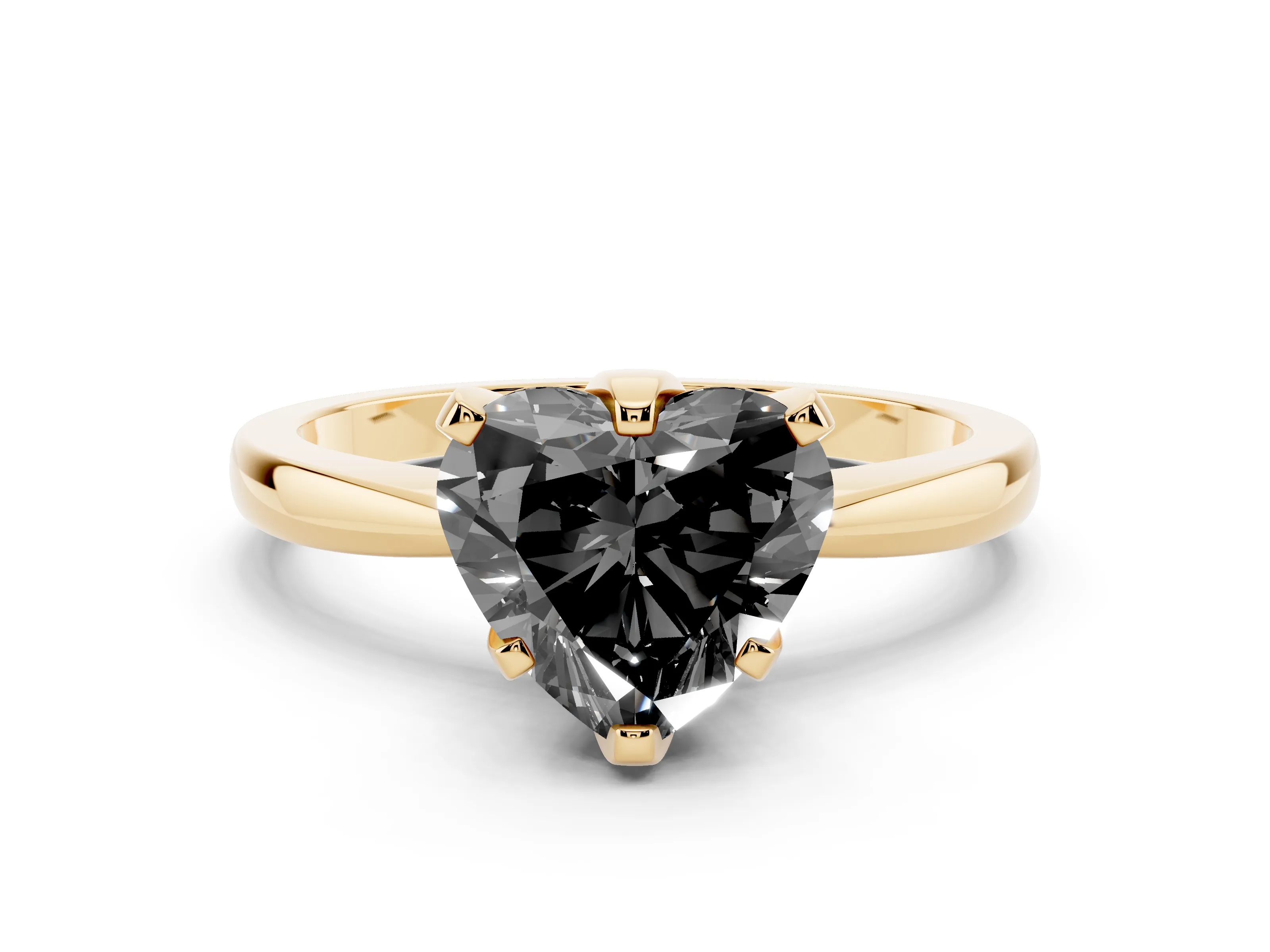 Fancy Black Heart Cut Diamond Solitaire Engagement Ring Set in Yellow gold with Slim Tapered Solitaire Band