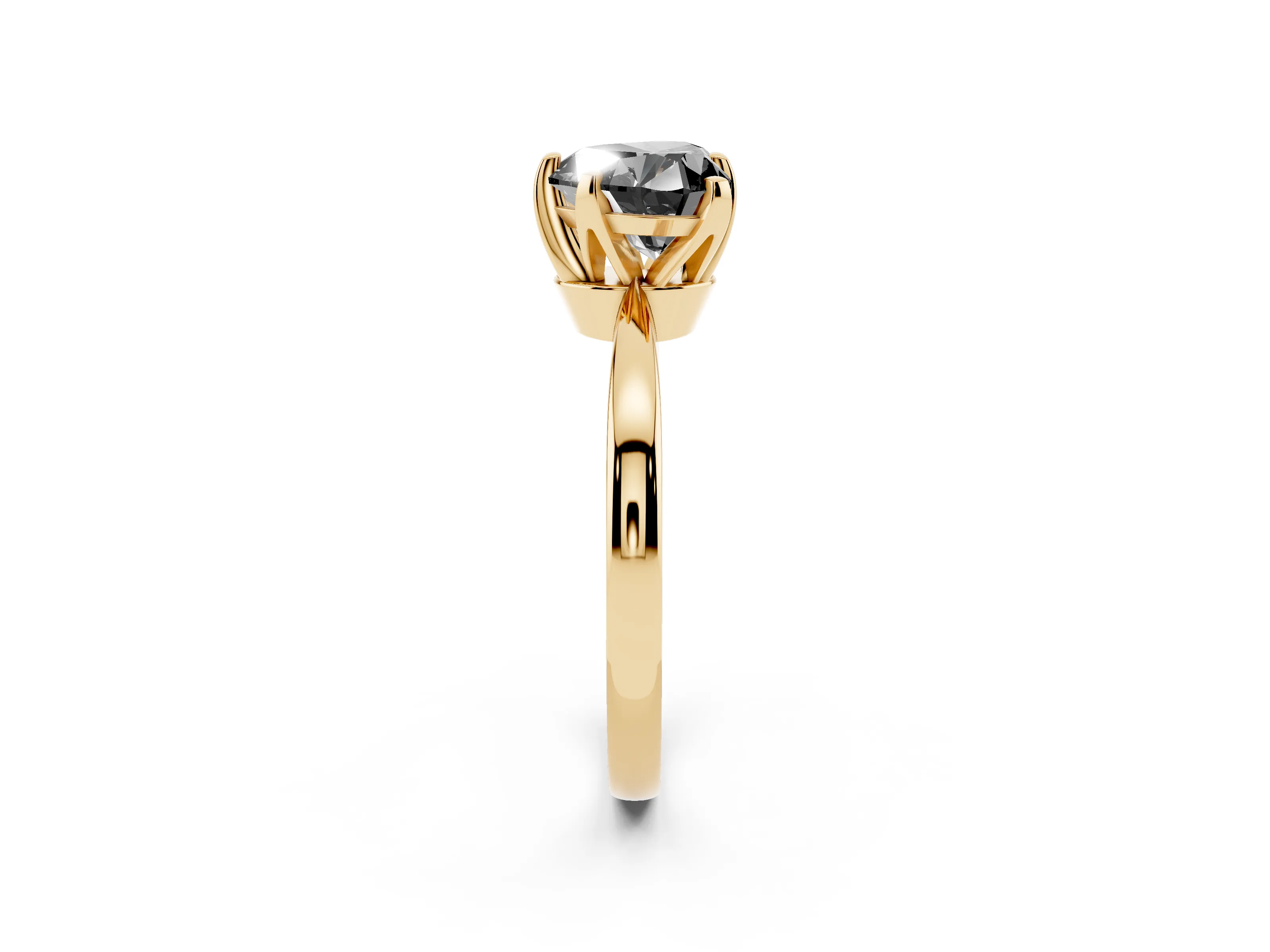 Fancy Black Heart Cut Diamond Solitaire Engagement Ring Set in Yellow gold with Slim Tapered Solitaire Band