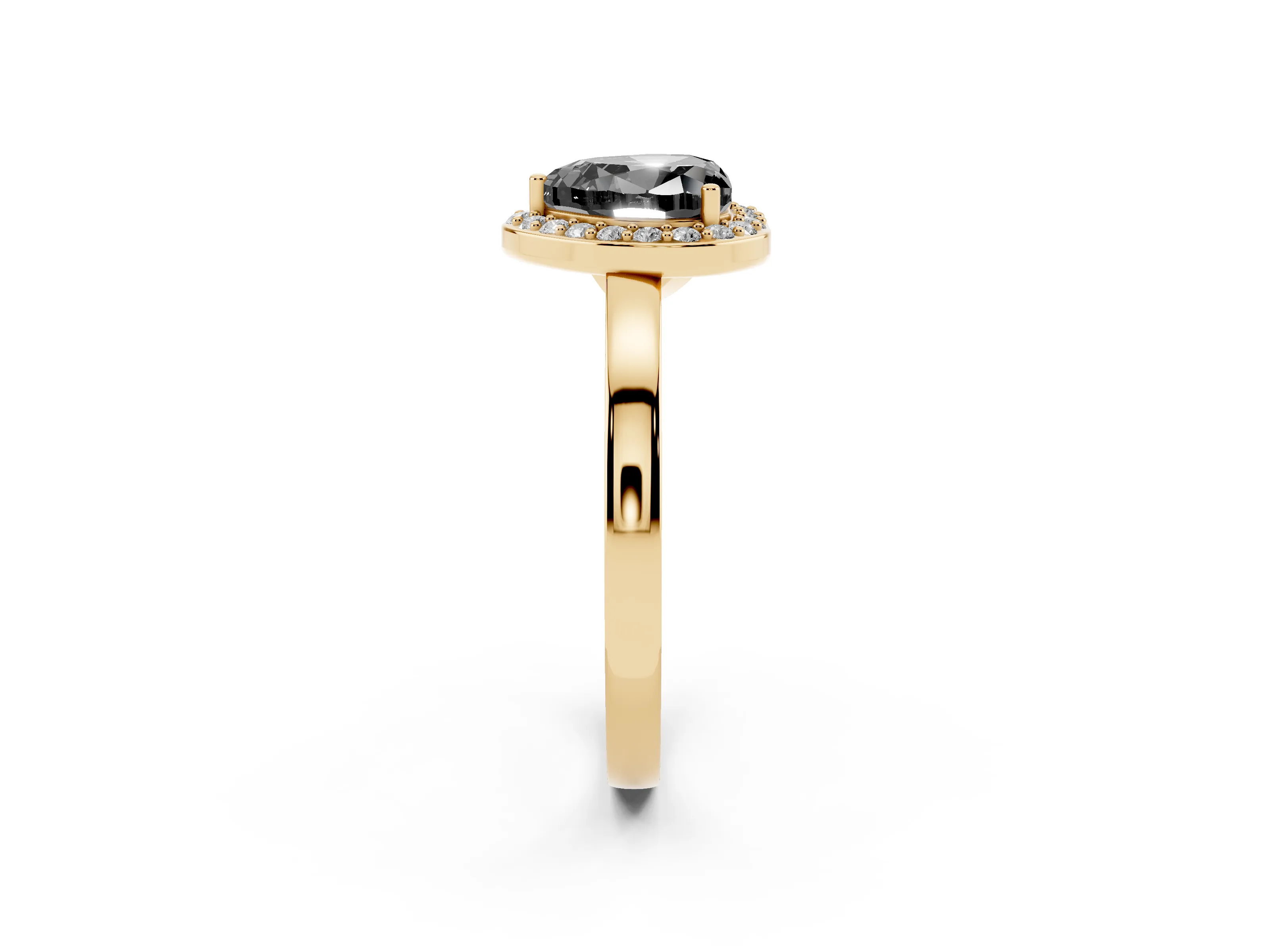 Fancy Black Heart Cut Diamond Halo Ring Set in Yellow gold with Solitaire Band and Prong Setting