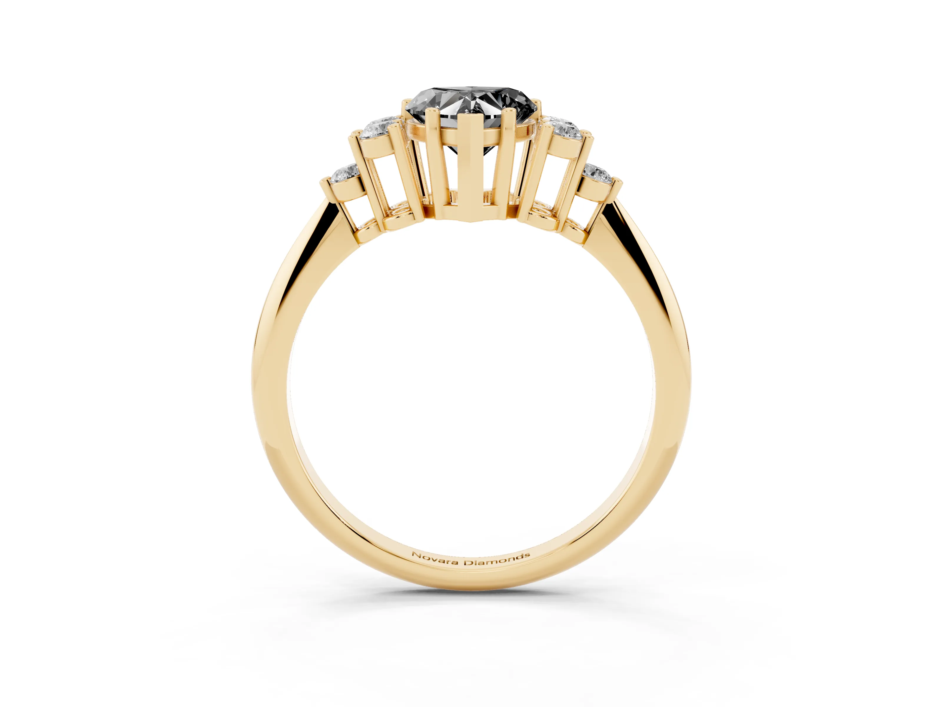 Fancy Black Heart Cut Diamond Cluster Ring Set in Yellow gold with Plain Band and Prong Setting
