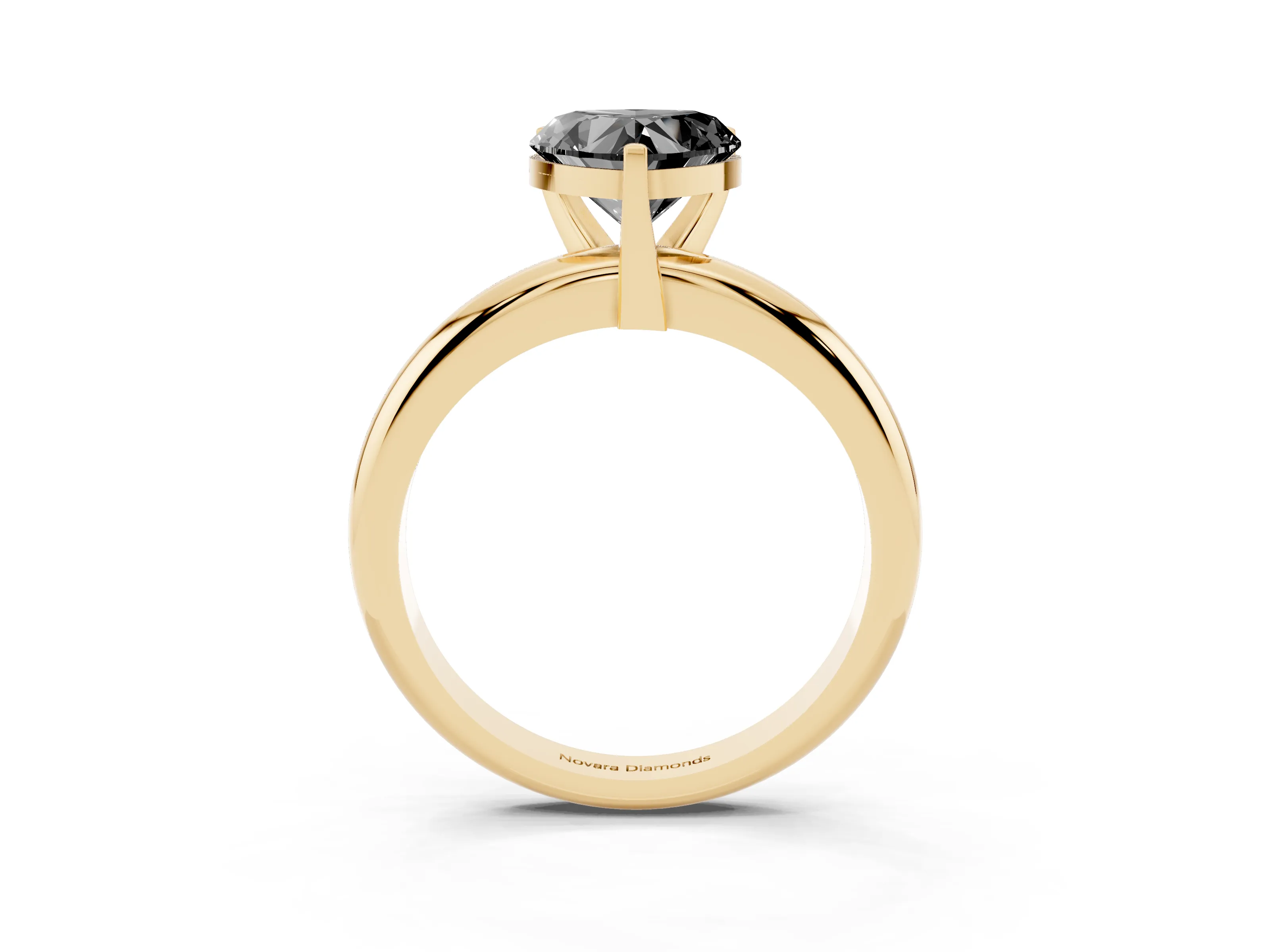Fancy Black Heart Cut Diamond Solitaire Engagement Ring Set in Yellow gold with Round Band and Prong Setting