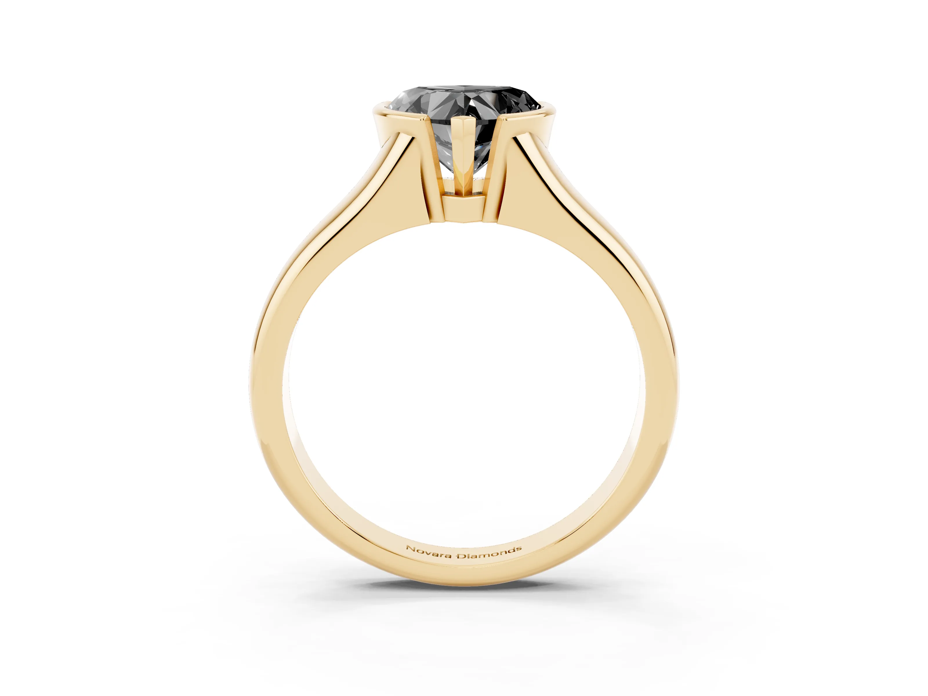 Fancy Black Heart Cut Diamond Solitaire Tension Set Ring Set in Yellow gold with Split Shank Band