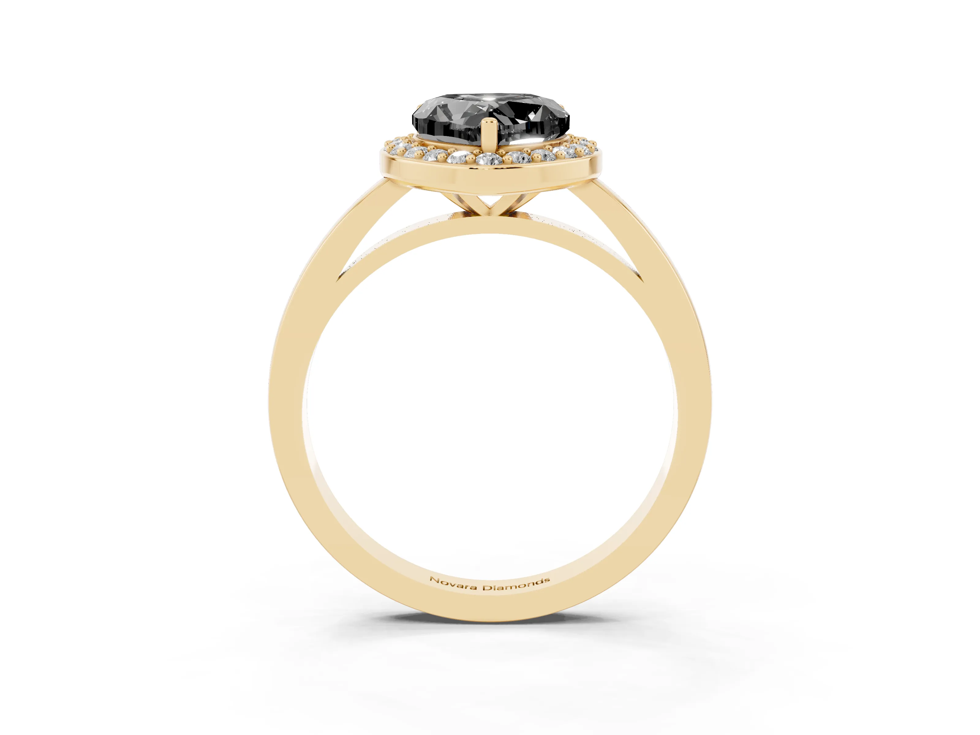Fancy Black Heart Cut Diamond Halo Ring Set in Yellow gold with Solitaire Band and Prong Setting