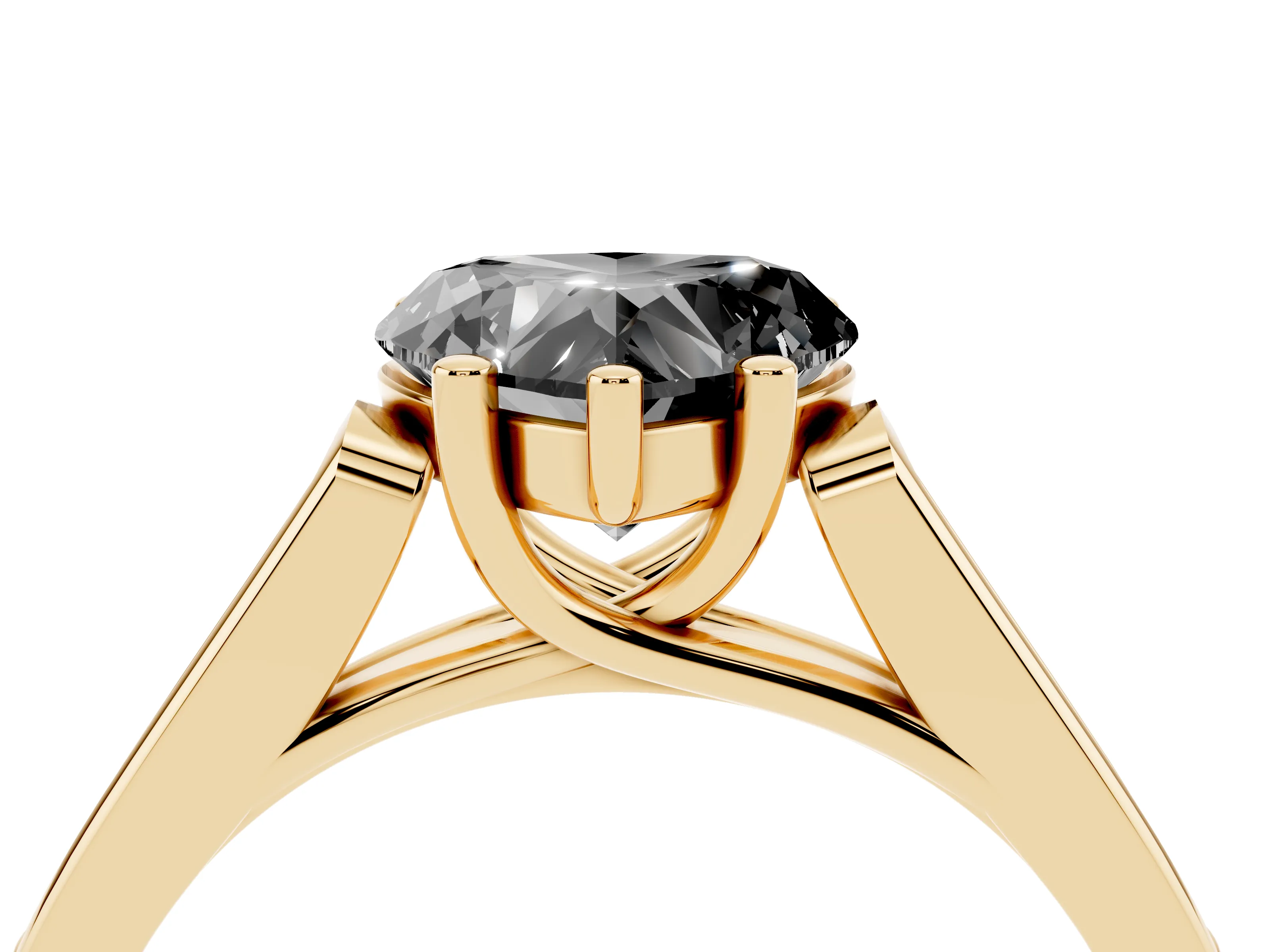 Fancy Black Heart Cut Diamond Solitaire Cathedral Engagement Ring Set in Yellow gold with Channel-Set Band and Prong Setting