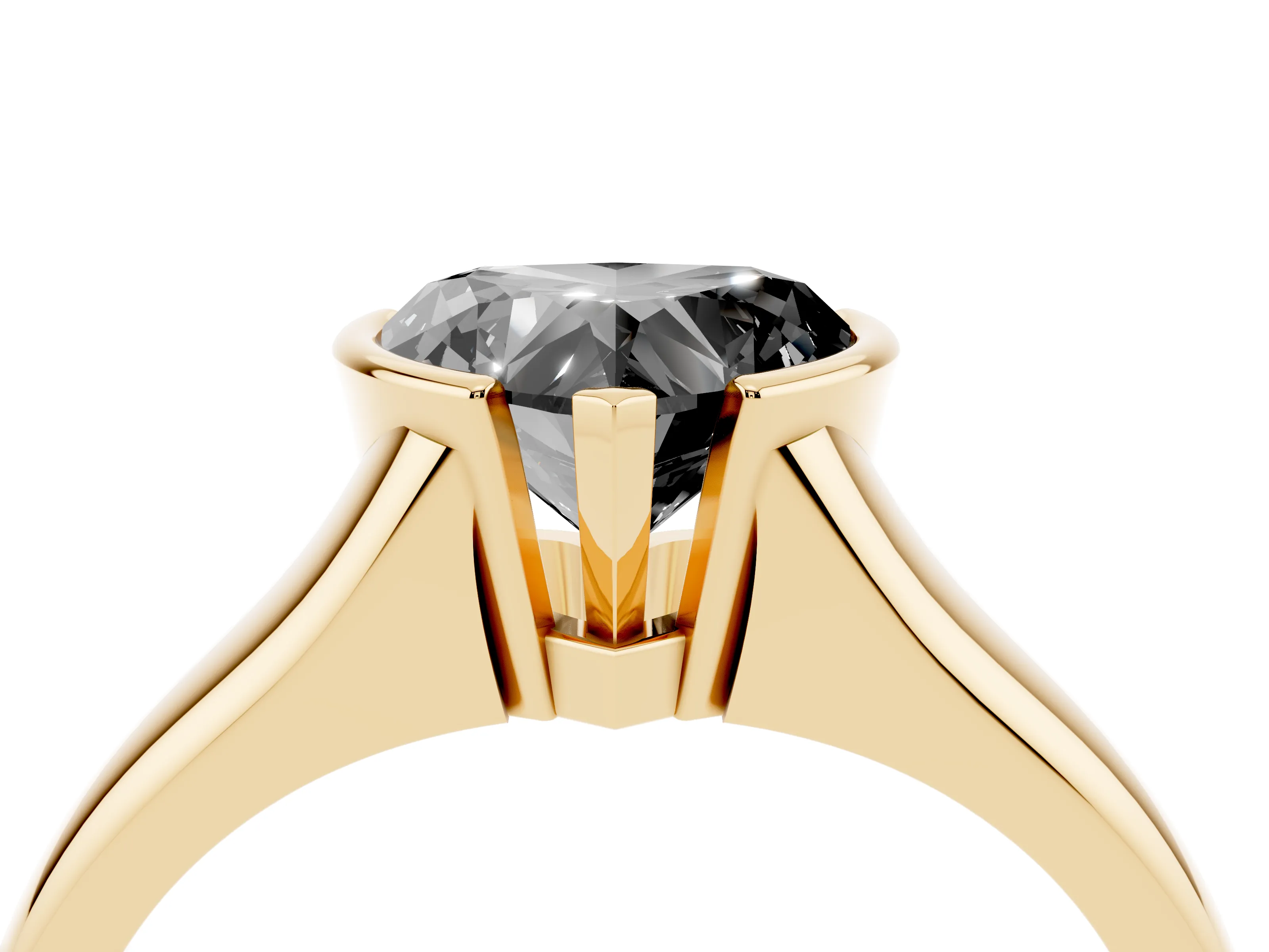 Fancy Black Heart Cut Diamond Solitaire Tension Set Ring Set in Yellow gold with Split Shank Band