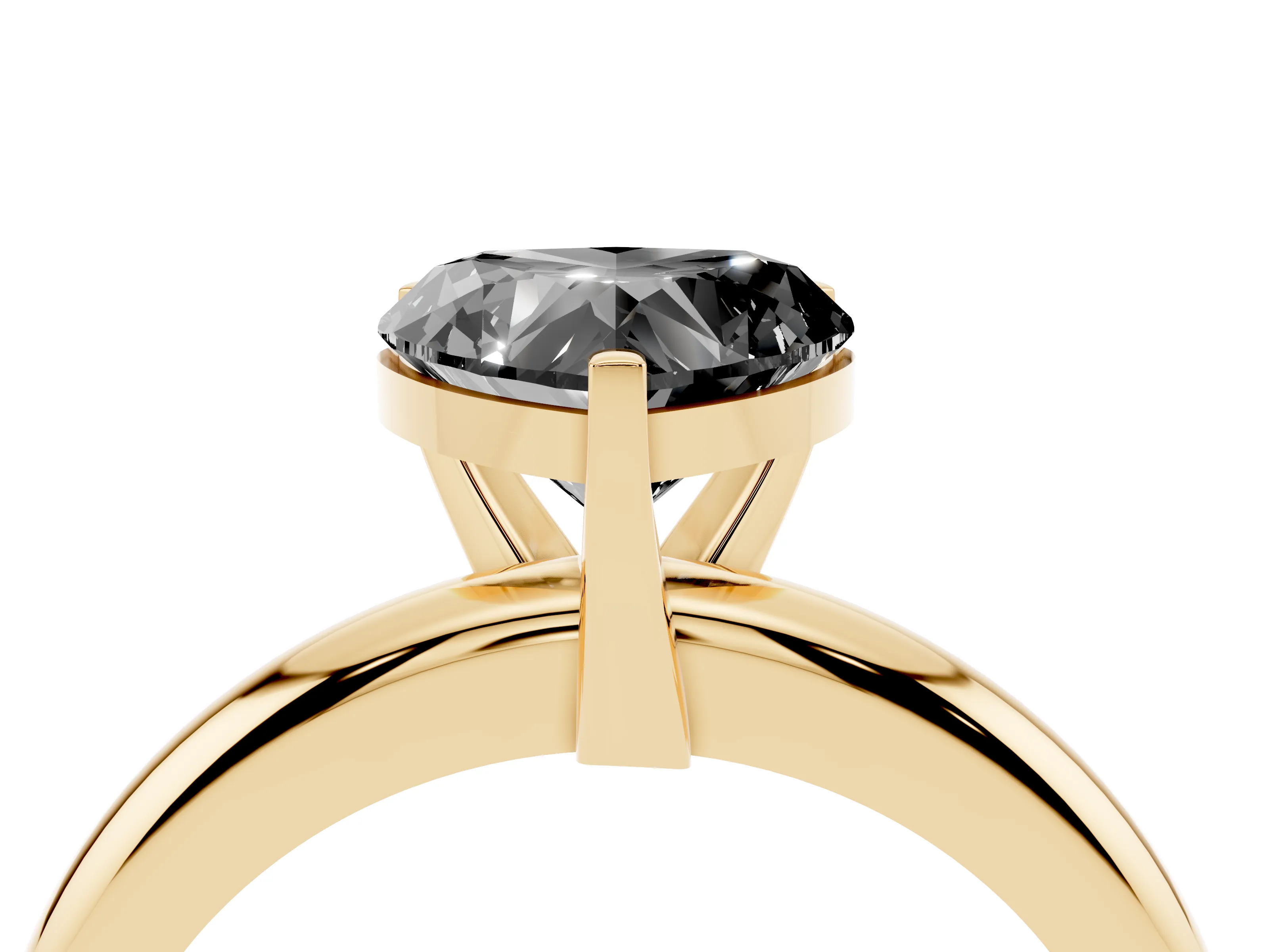 Fancy Black Heart Cut Diamond Solitaire Engagement Ring Set in Yellow gold with Round Band and Prong Setting