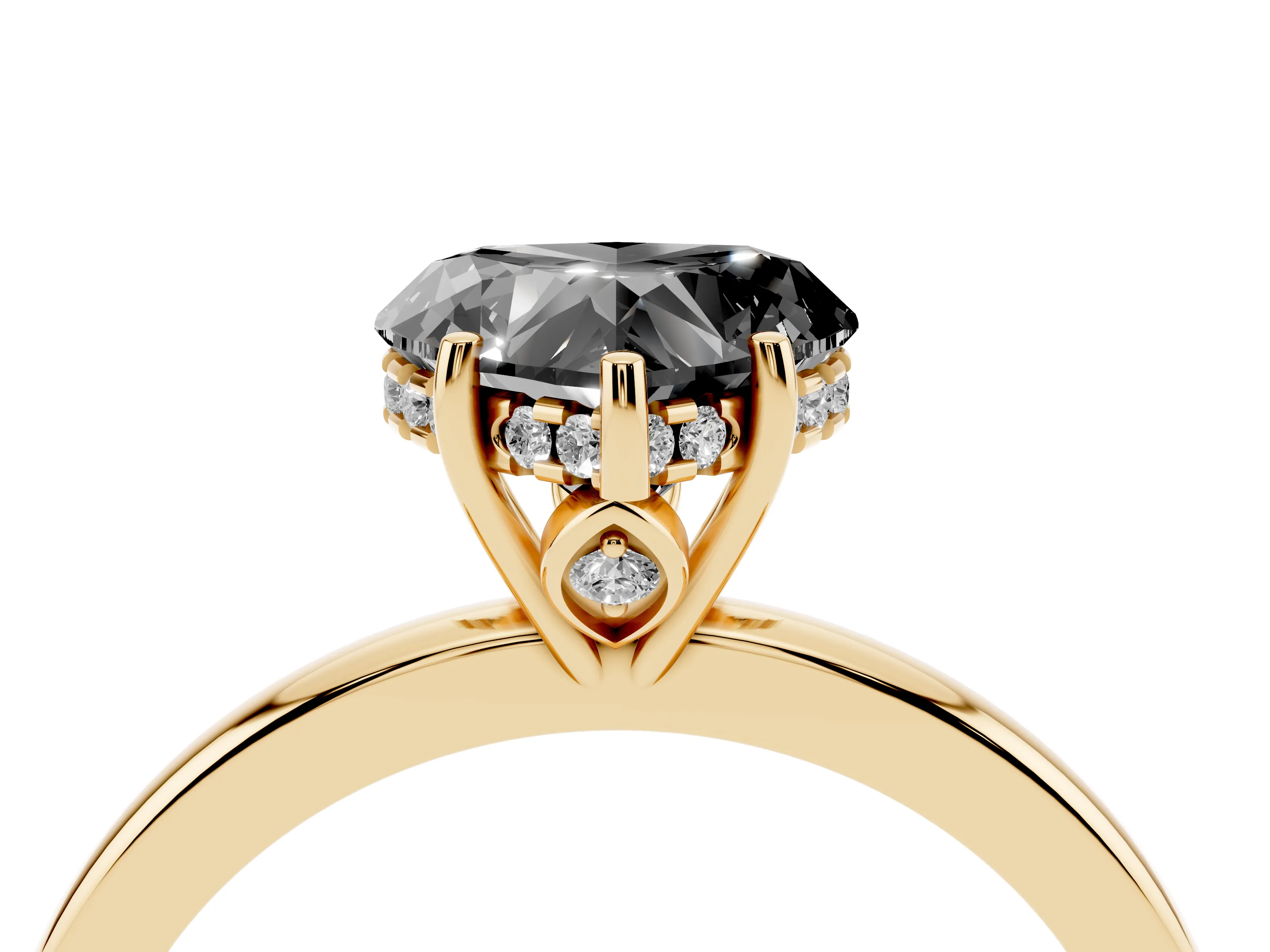 Fancy Black Heart Cut Diamond Solitaire Ring Set in Yellow gold with Plain Band and Prong Setting