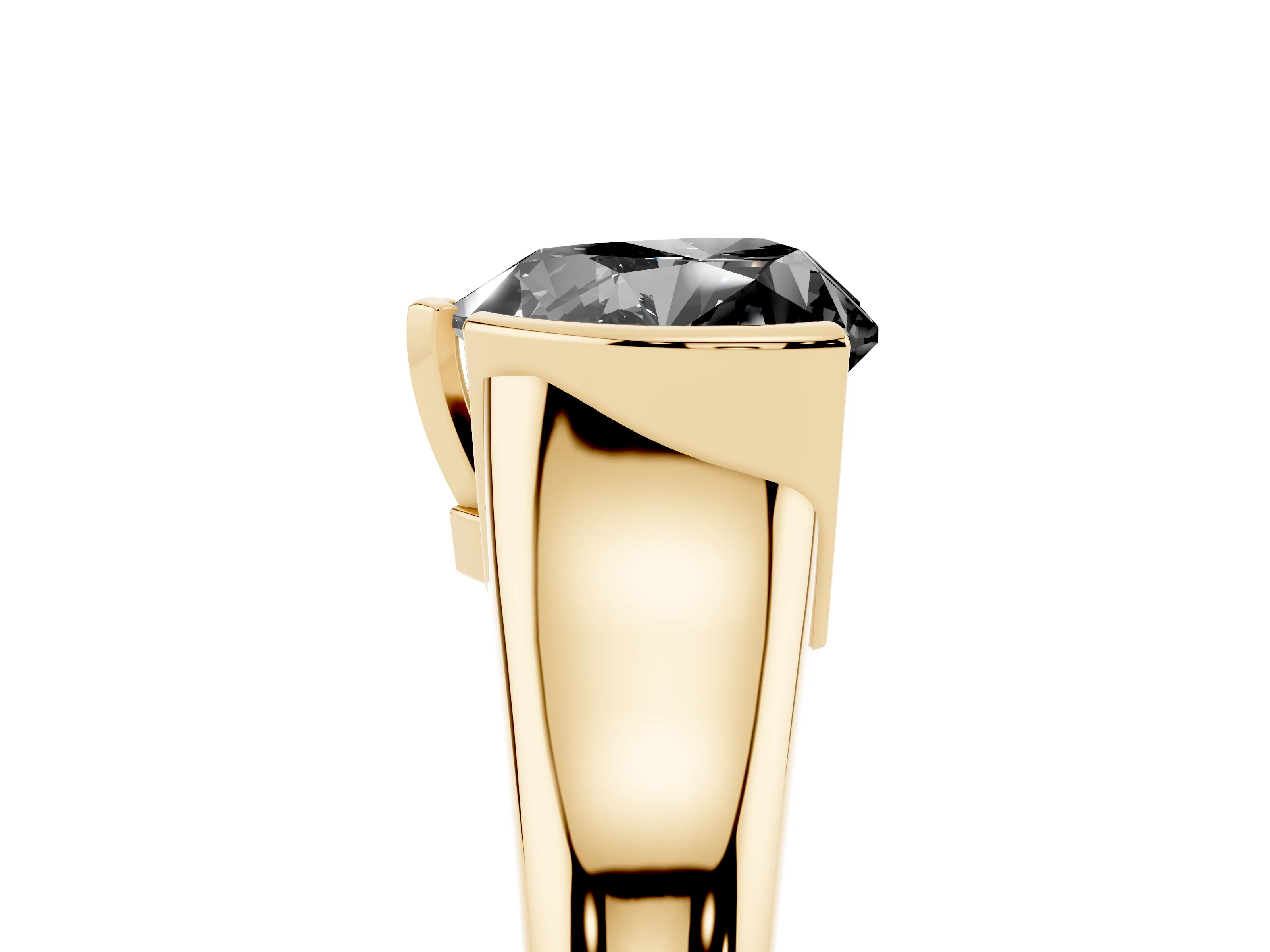 Fancy Black Heart Cut Diamond Solitaire Tension Set Ring Set in Yellow gold with Split Shank Band