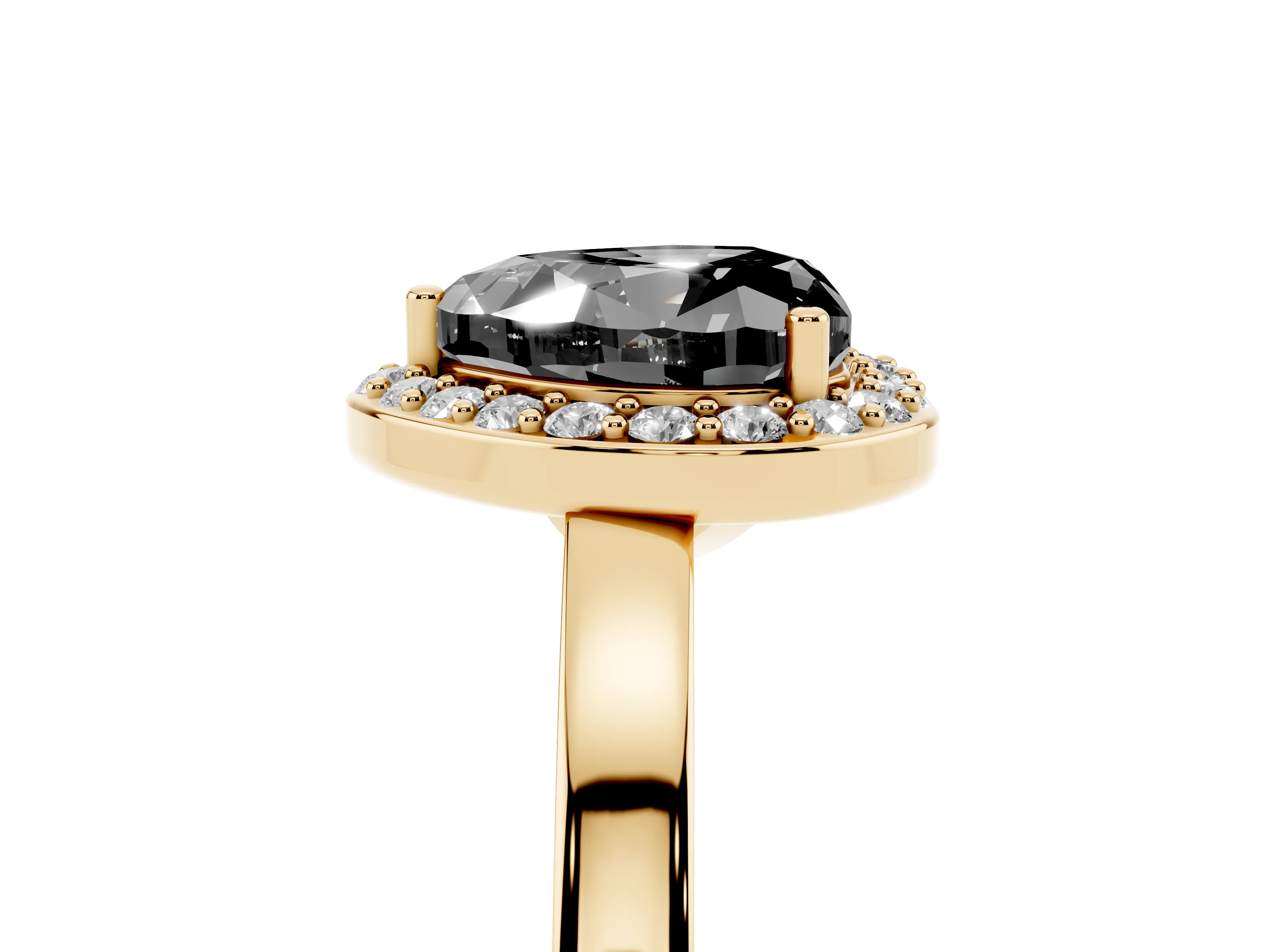 Fancy Black Heart Cut Diamond Halo Ring Set in Yellow gold with Solitaire Band and Prong Setting