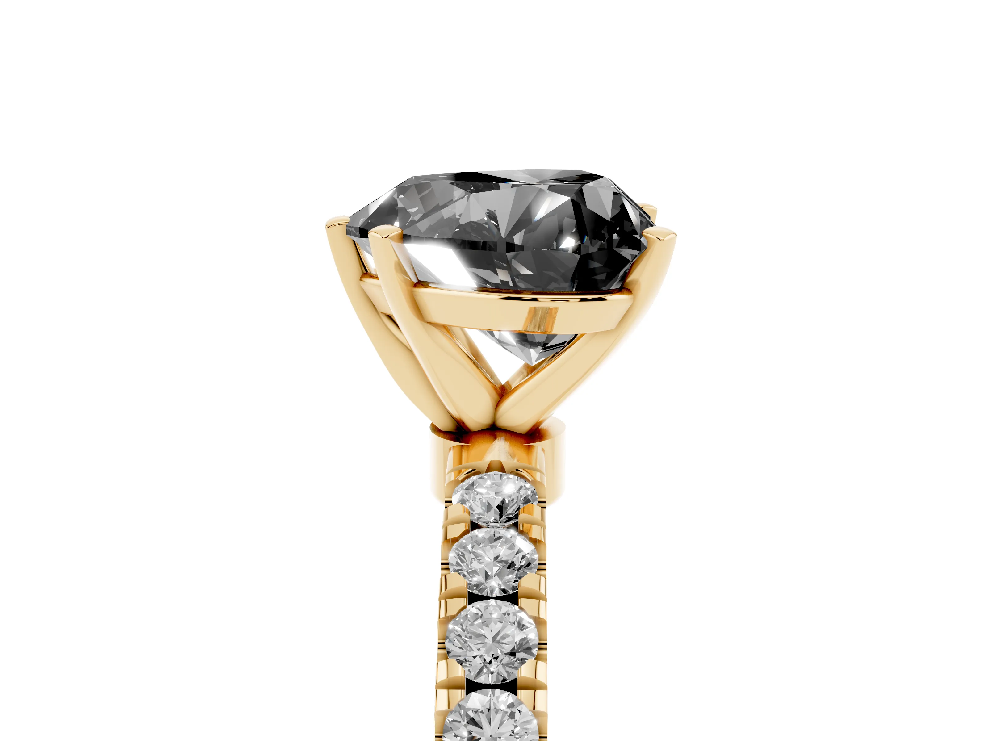 Fancy Black Heart Cut Diamond Solitaire Ring Set in Yellow gold with Pavé Accents and Prong Setting