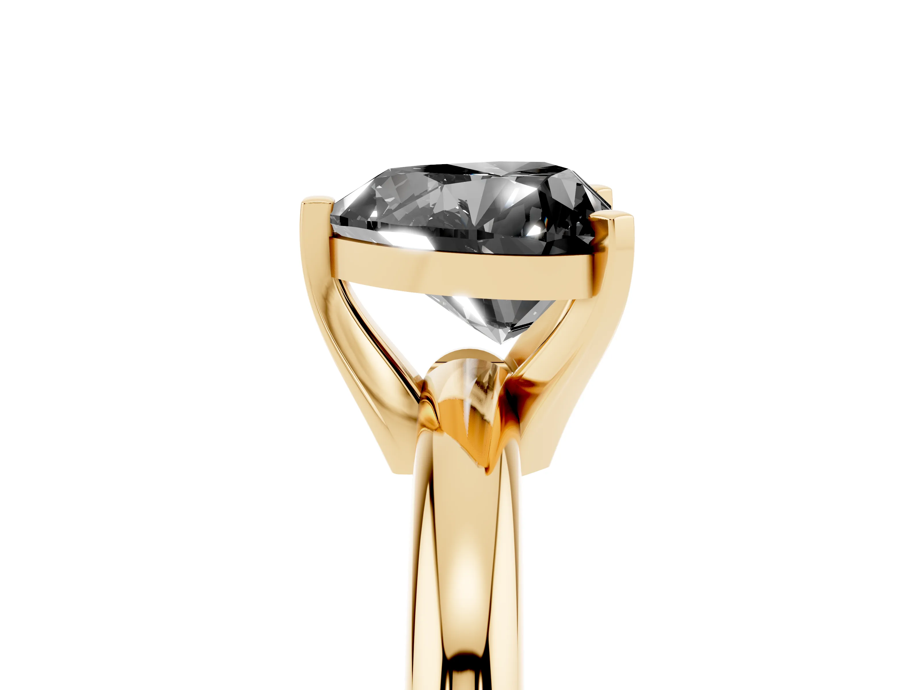 Fancy Black Heart Cut Diamond Solitaire Engagement Ring Set in Yellow gold with Round Band and Prong Setting