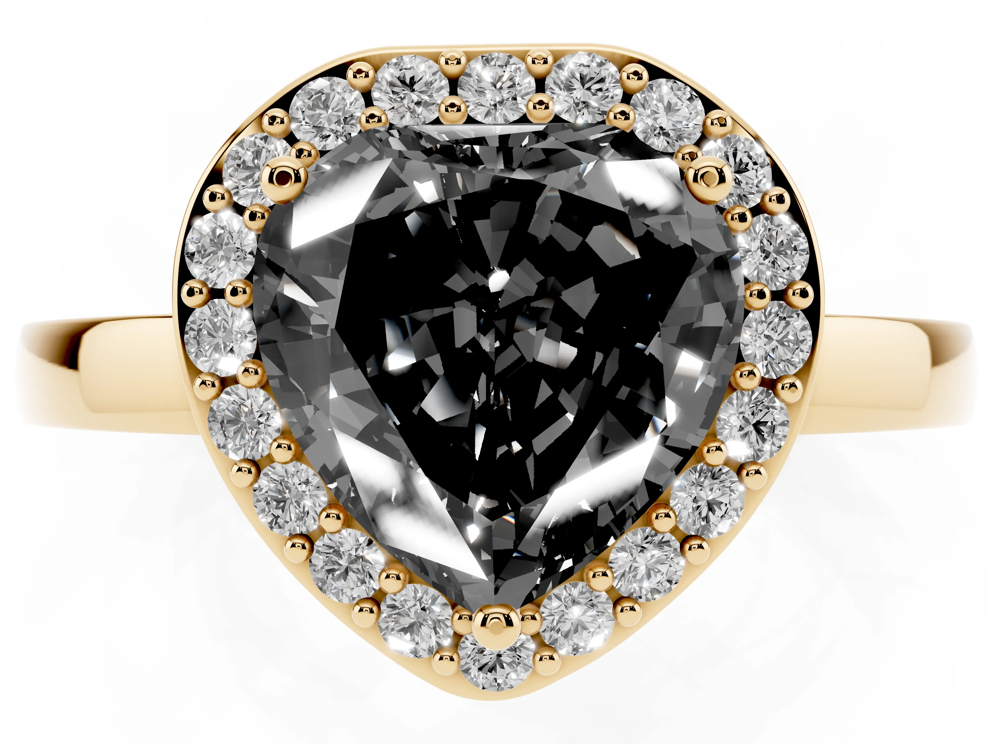 Fancy Black Heart Cut Diamond Halo Ring Set in Yellow gold with Solitaire Band and Prong Setting
