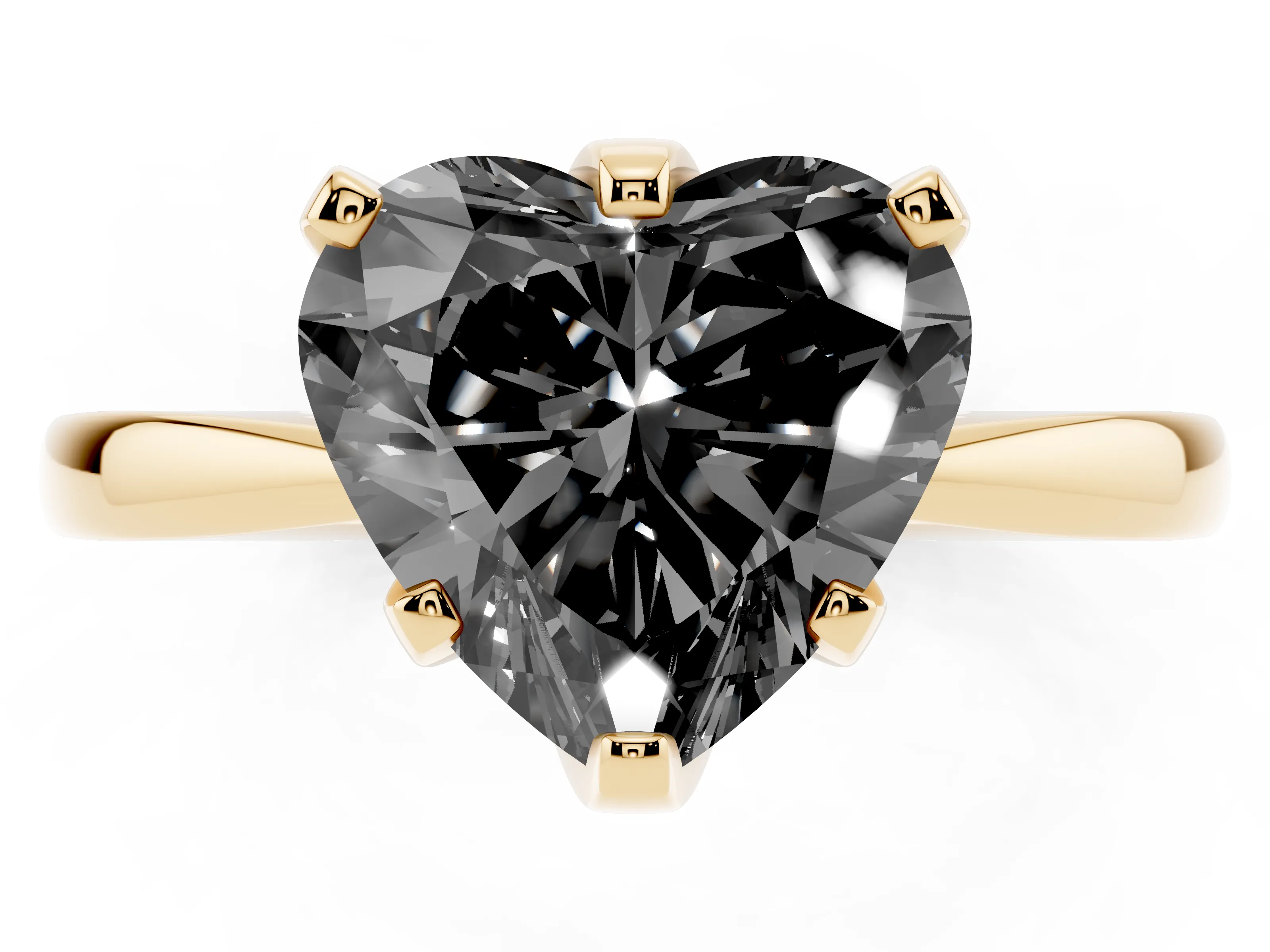 Fancy Black Heart Cut Diamond Solitaire Engagement Ring Set in Yellow gold with Slim Tapered Solitaire Band