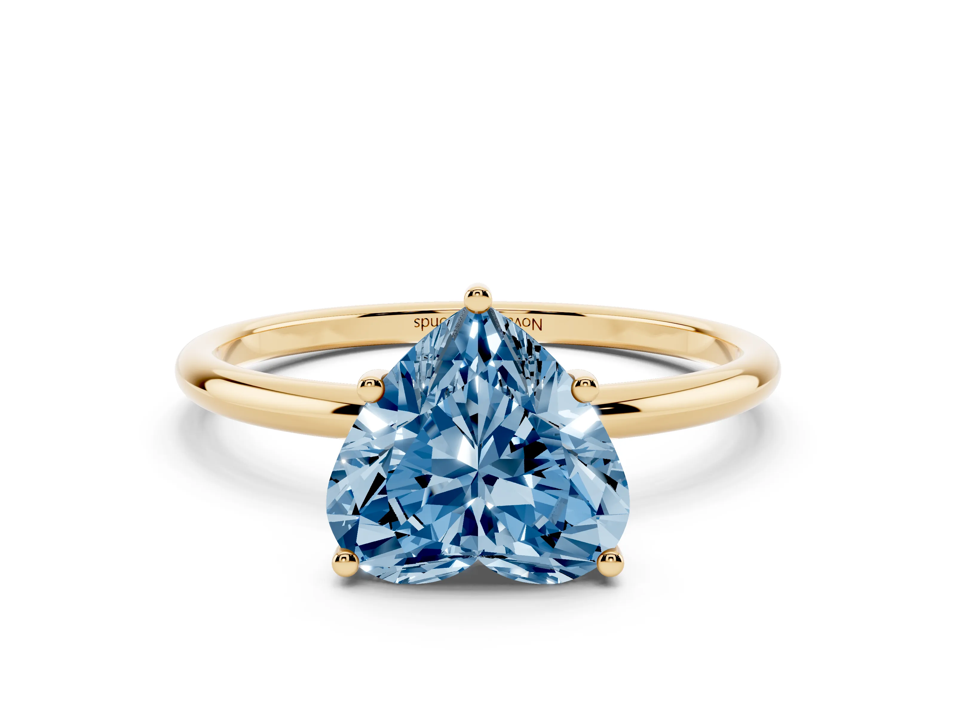 Fancy Blue Heart Cut Diamond Solitaire Engagement Ring Set in Yellow gold with Thin Band and Prong Setting