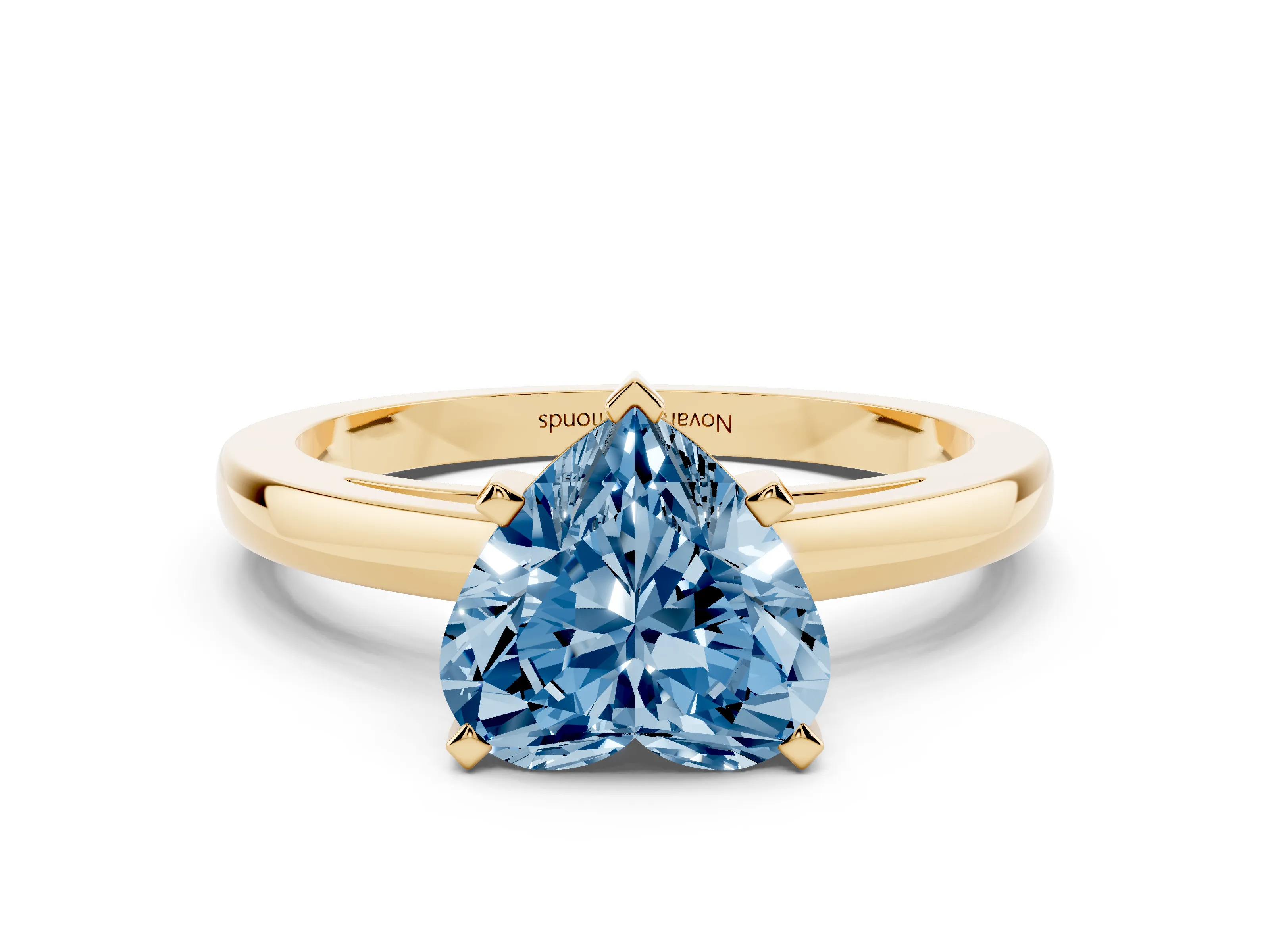 Fancy Blue Heart Cut Diamond Solitaire Engagement Ring Set in Yellow gold with Prong Setting on a Classic Band