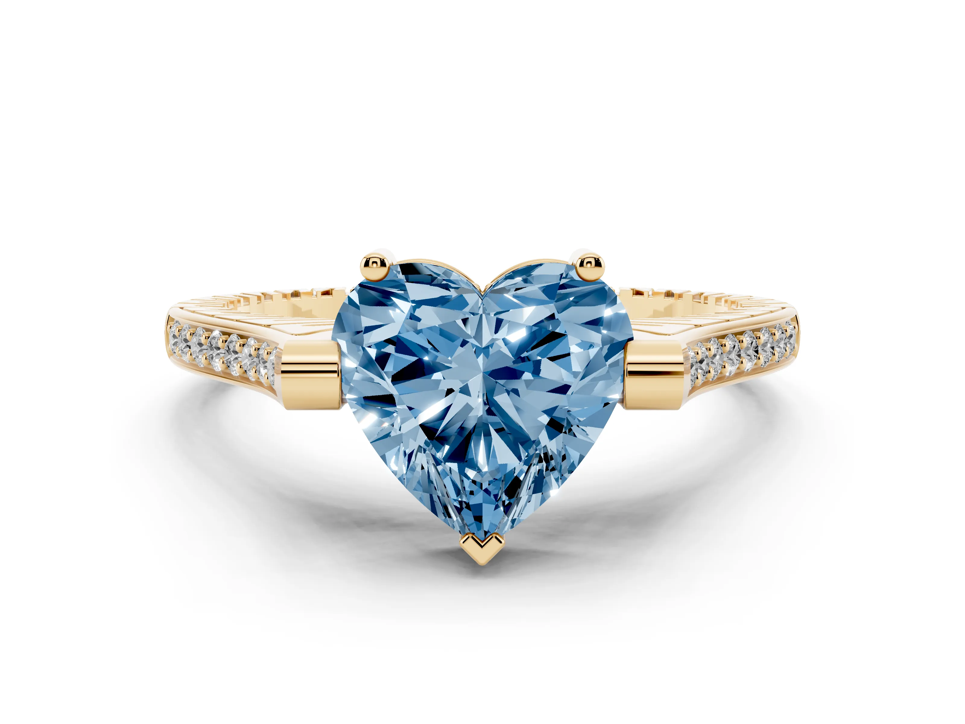 Fancy Blue Heart Cut Diamond Solitaire Ring Set in Yellow gold with Channel Set Band and Bezel Prong Setting