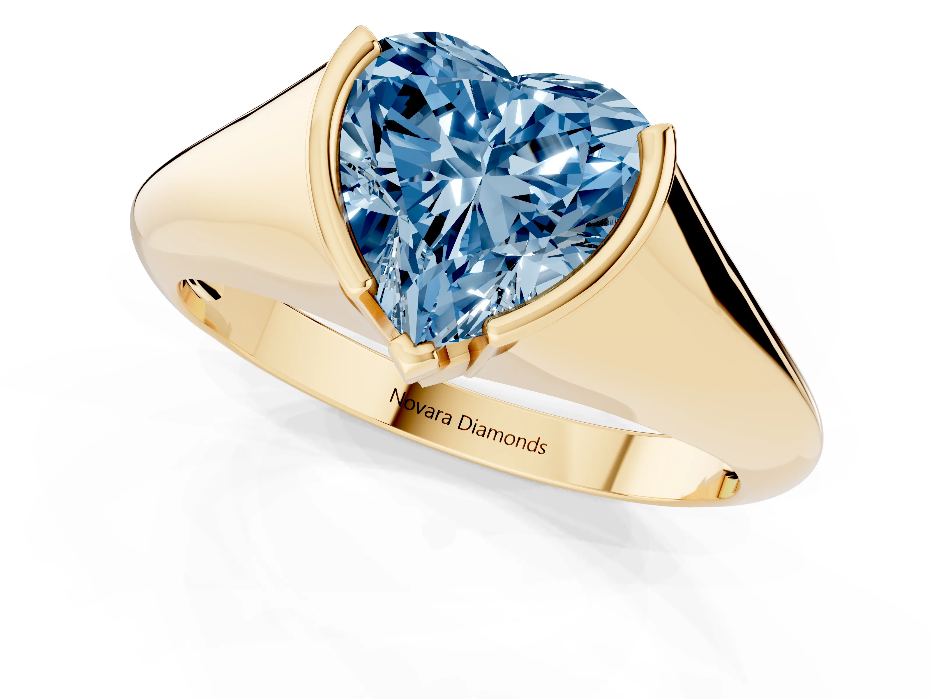 Fancy Blue Heart Cut Diamond Solitaire Tension Set Ring Set in Yellow gold
