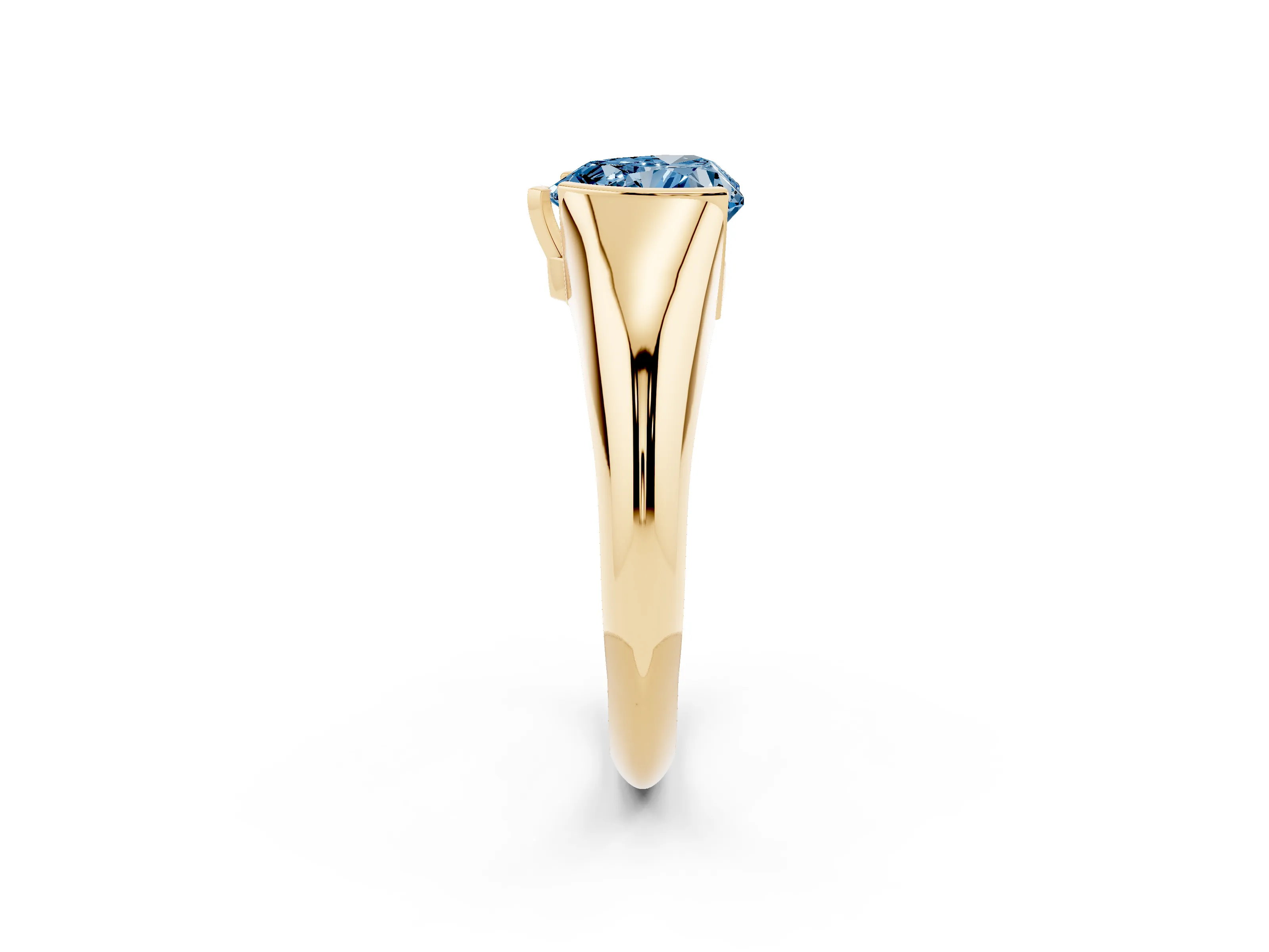 Fancy Blue Heart Cut Diamond Solitaire Tension Set Ring Set in Yellow gold