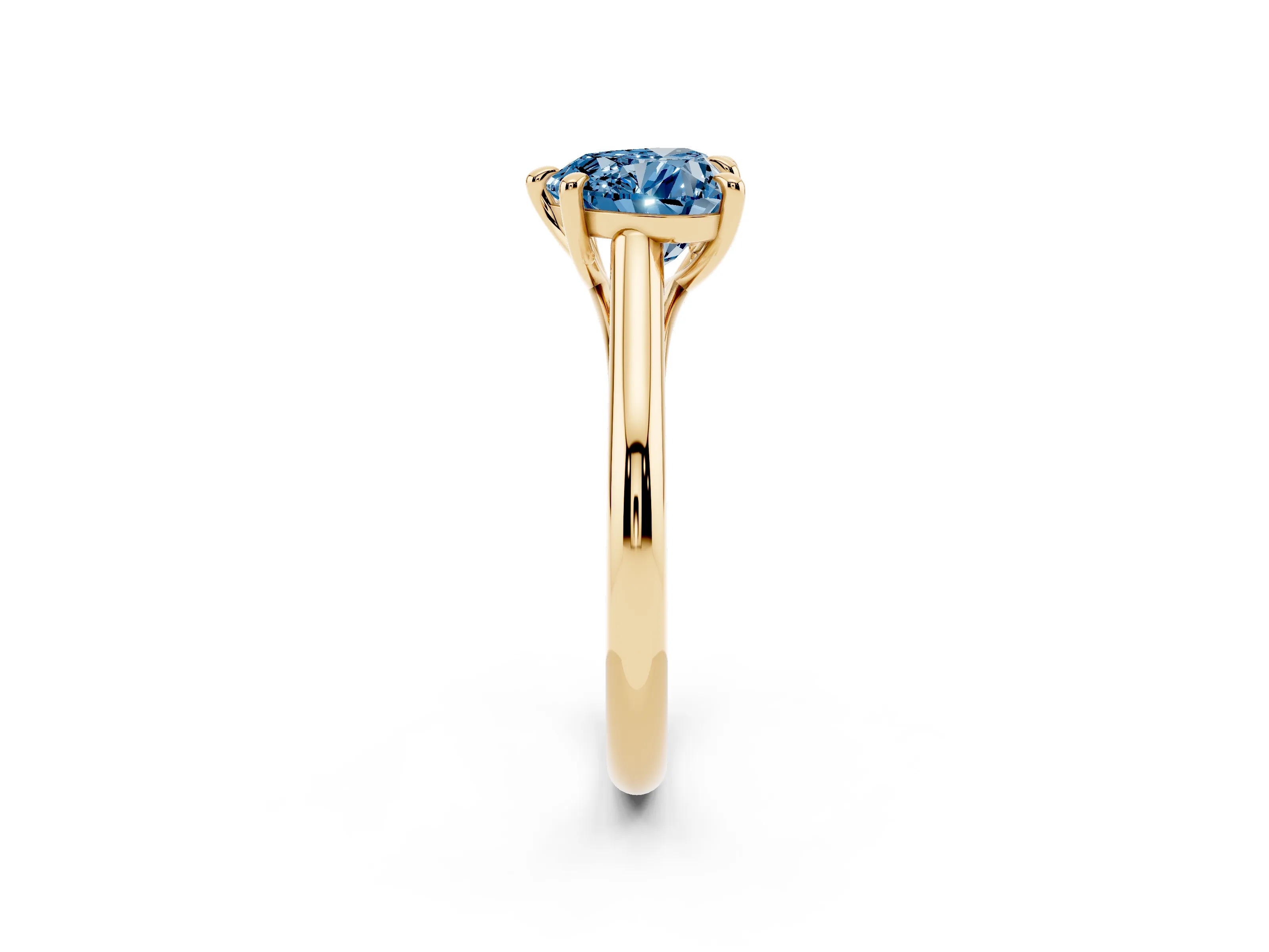 Fancy Blue Heart Cut Diamond Solitaire Engagement Ring Set in Yellow gold with Prong Setting and Plain Classic Band