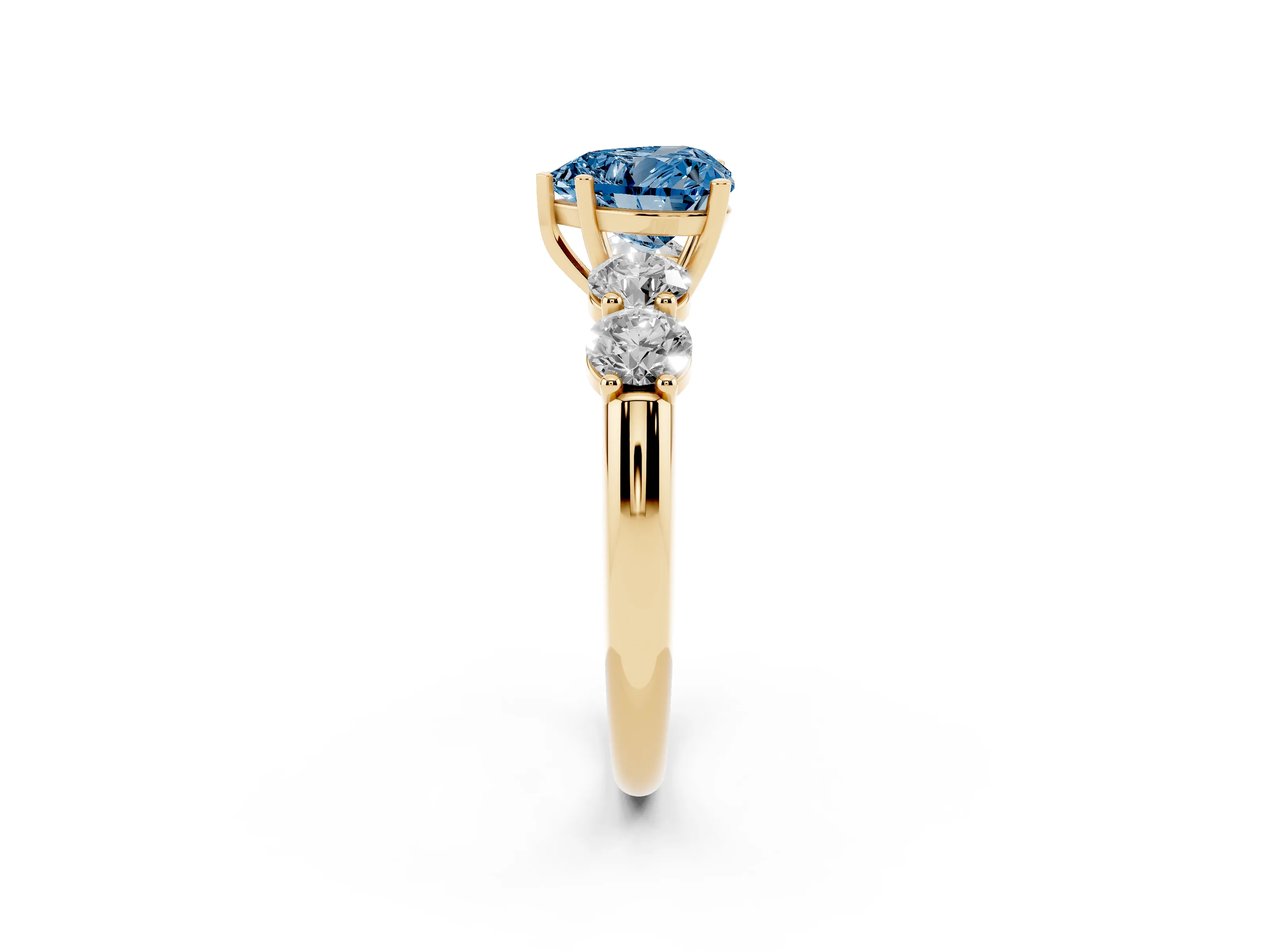 Fancy Blue Heart Cut Diamond Five-Stone Prong Set Ring Set in Yellow gold with Classic Band