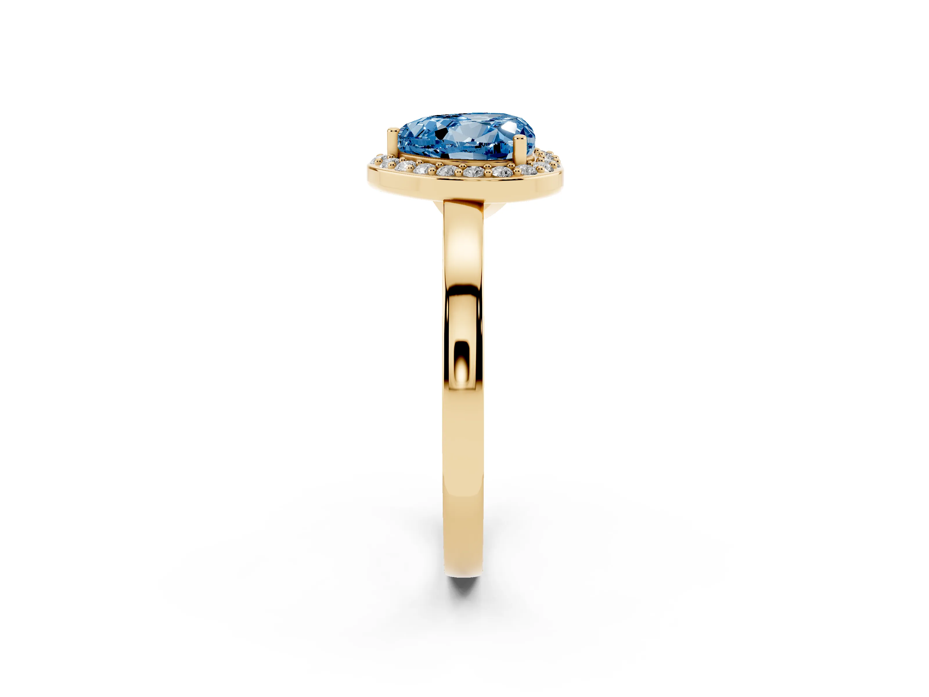 Fancy Blue Heart Cut Diamond Halo Ring Set in Yellow gold with Solitaire Band and Prong Setting
