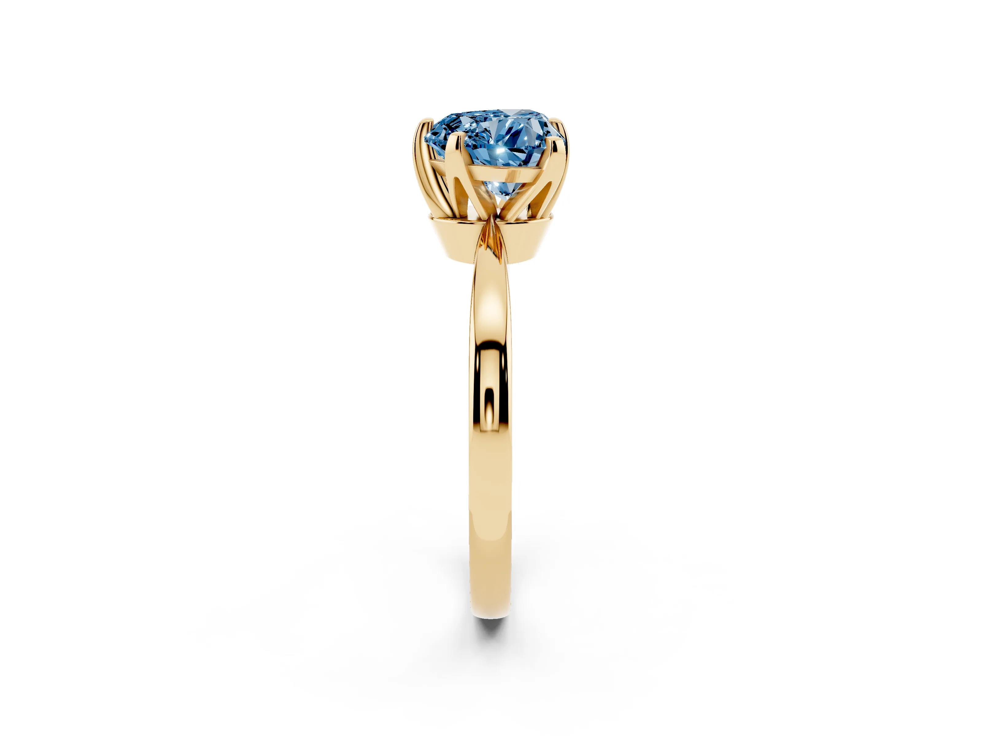 Fancy Blue Heart Cut Diamond Solitaire Engagement Ring Set in Yellow gold with Slim Tapered Solitaire Band